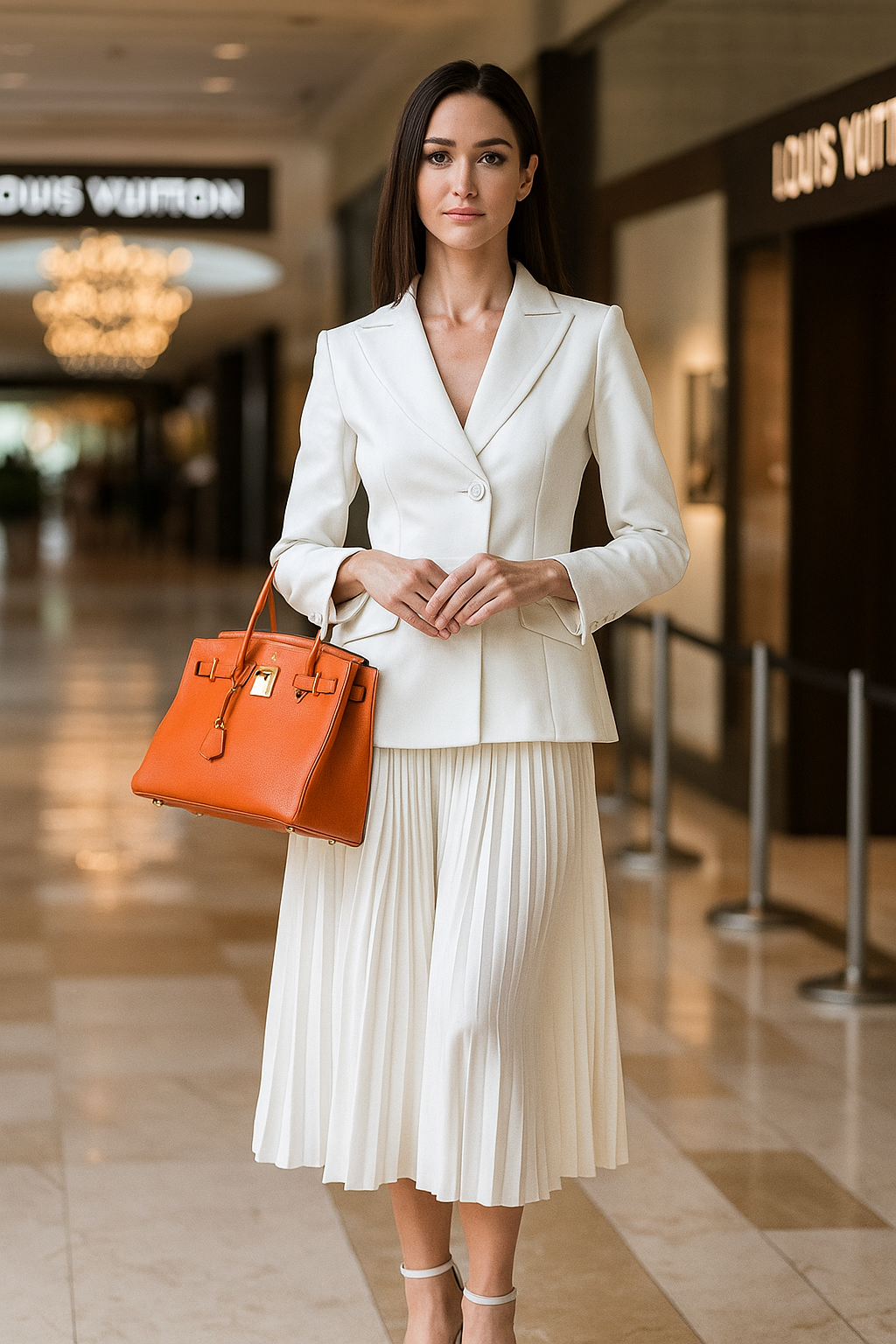 White Blazer and Pleated Skirt Co-ord Set - BORNCELEBS