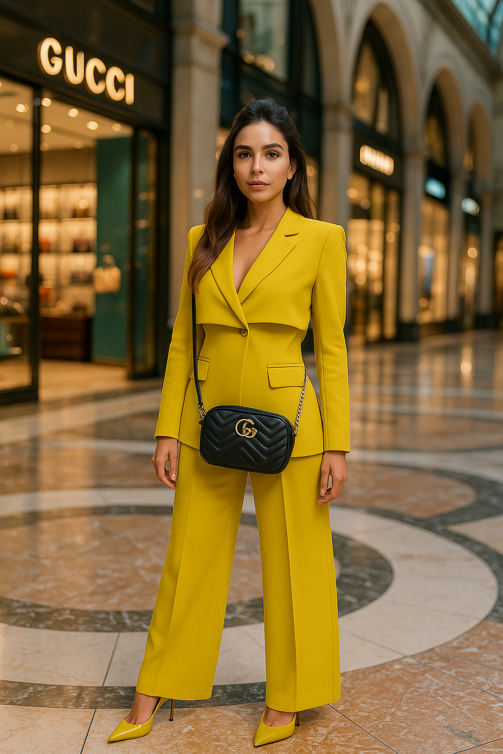 Lime Green Blazer and Wide Leg Trouser Premium Suit Set - BORNCELEBS