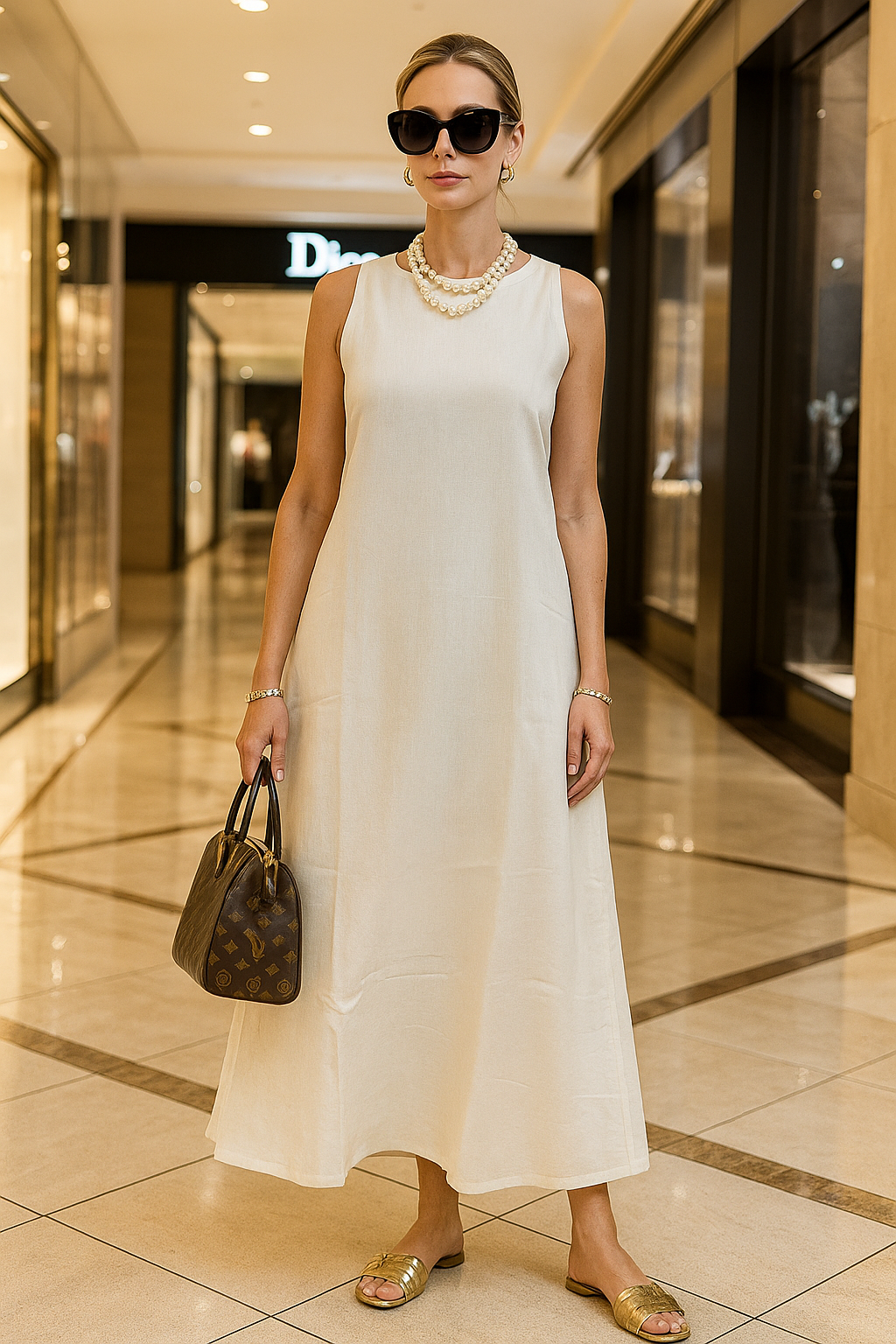 White Glamorous Linen Maxi Dress - BORNCELEBS