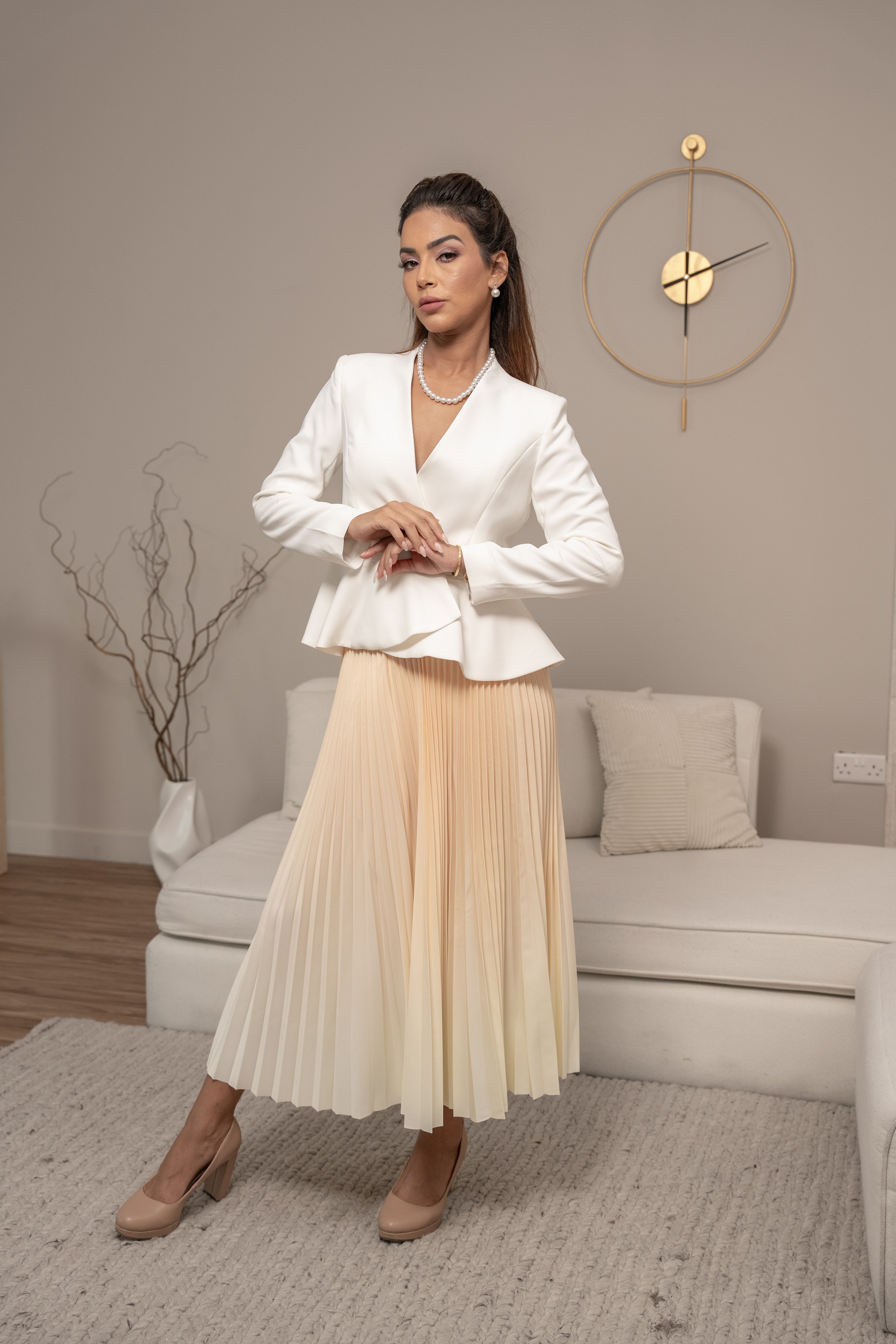 Butter Yellow Pleated Skirt Free Size - BORNCELEBS