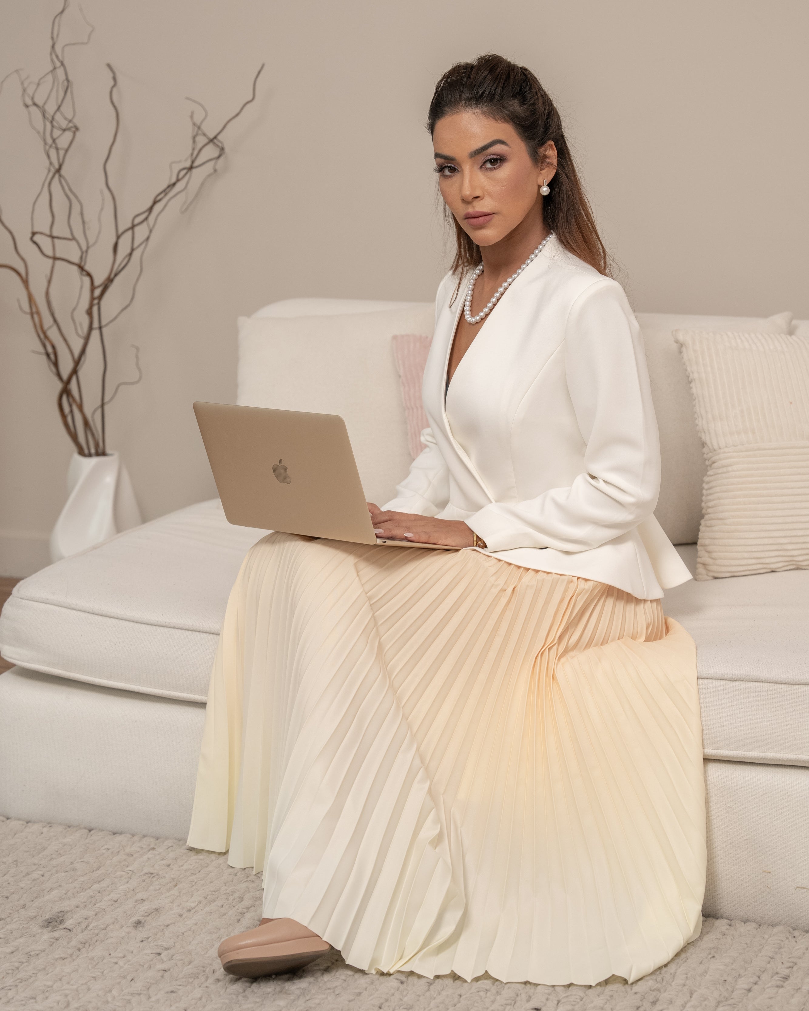 Butter Yellow Pleated Skirt Free Size - BORNCELEBS