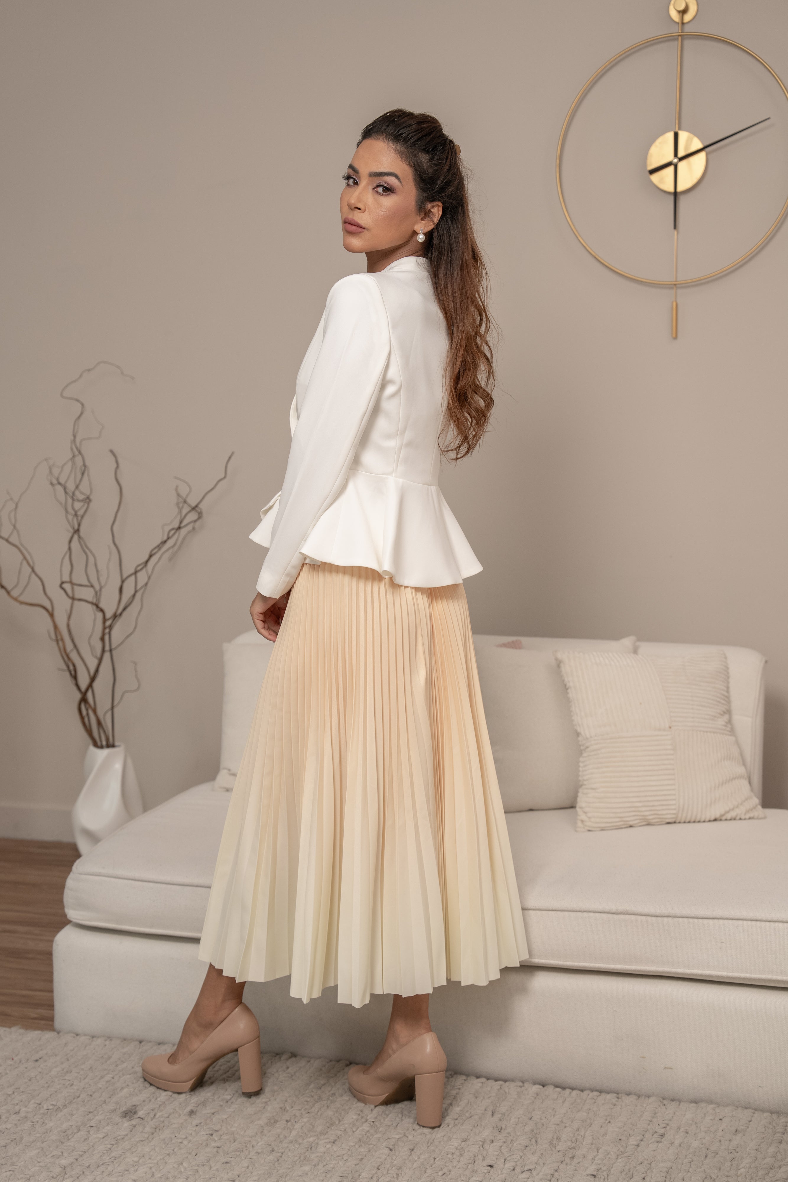 Butter Yellow Pleated Skirt Free Size - BORNCELEBS