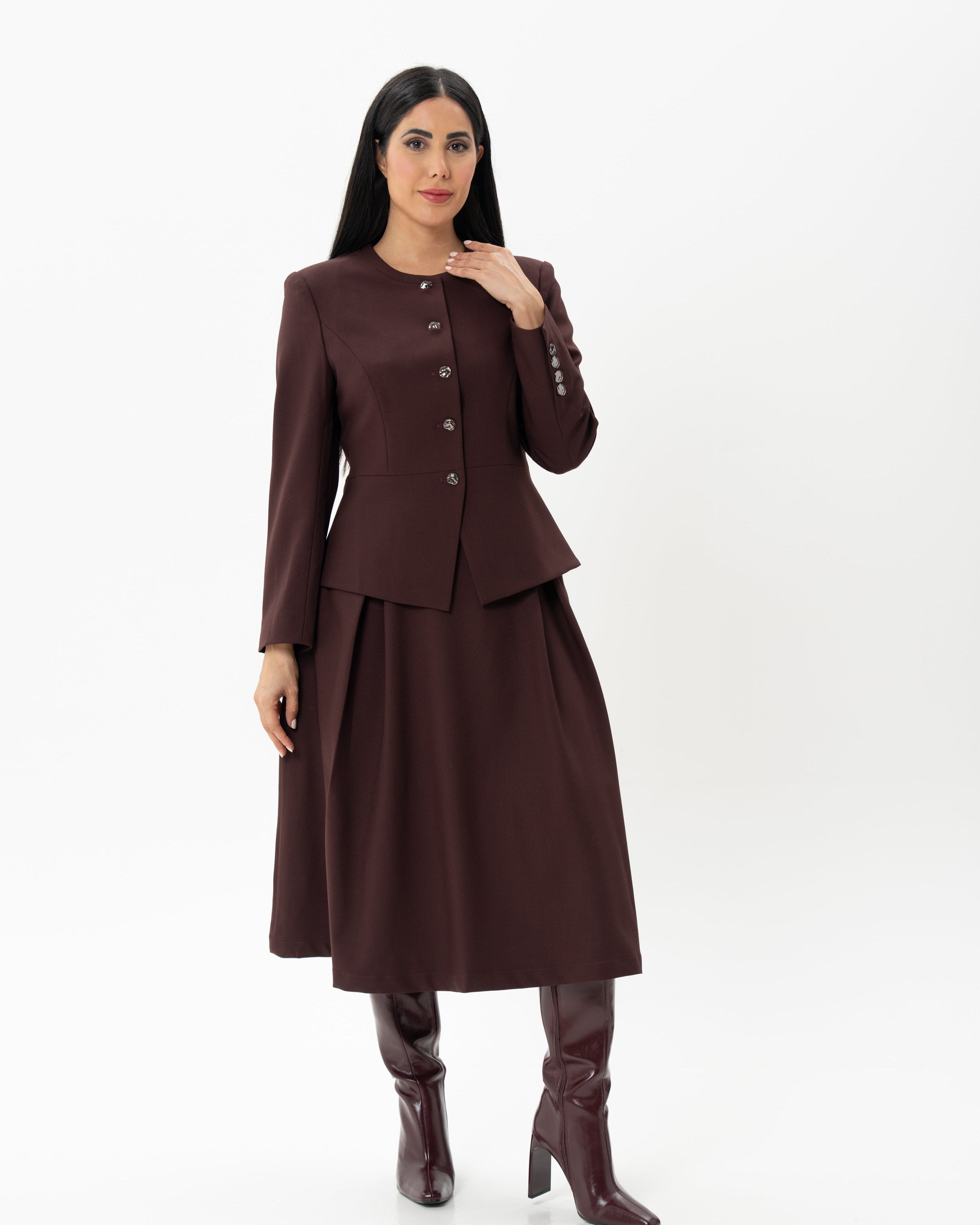 Burgundy Blazer and Skirt Co-ord Set - BORNCELEBS