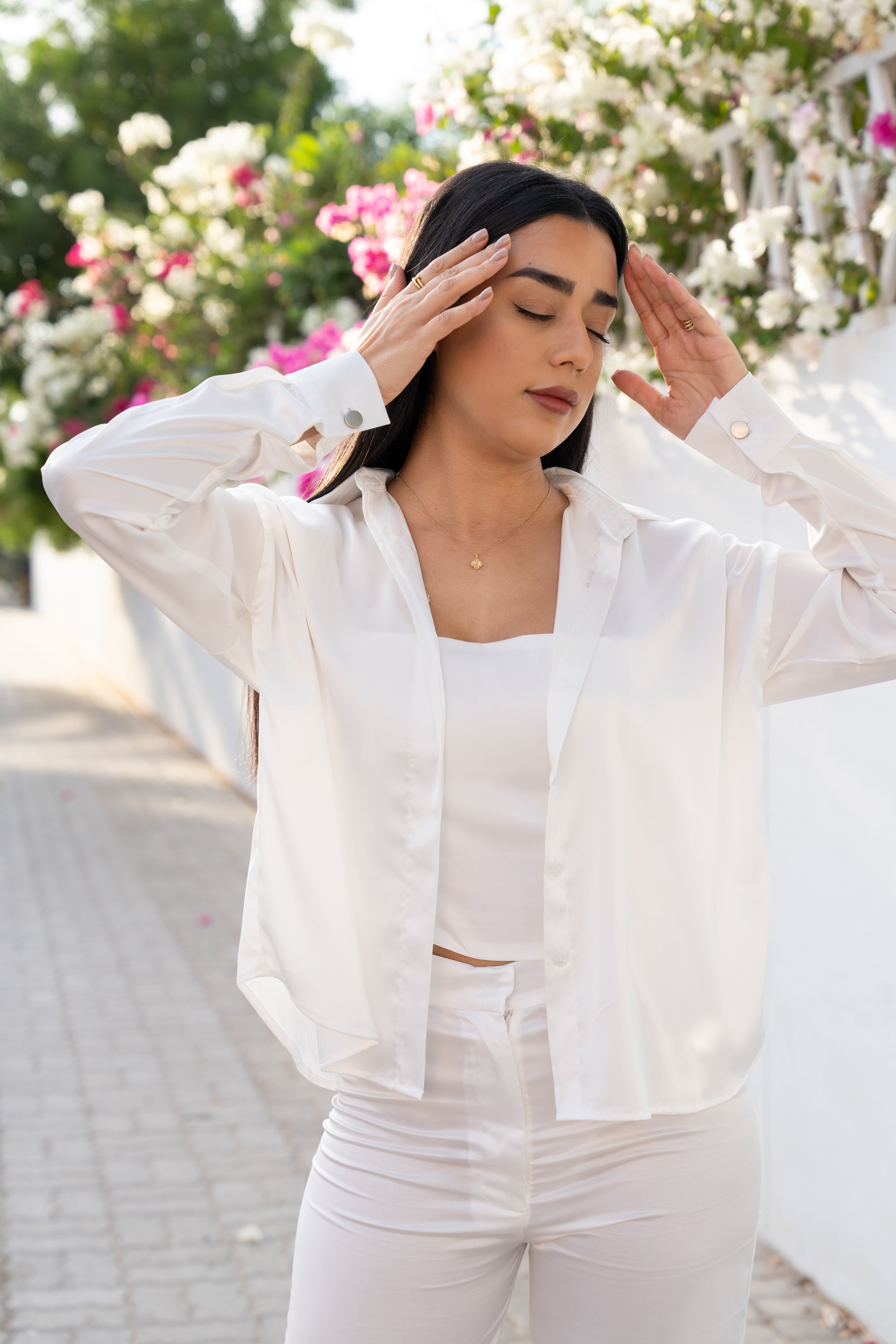 White Premium Satin Shirt and Tube Top - BORNCELEBS