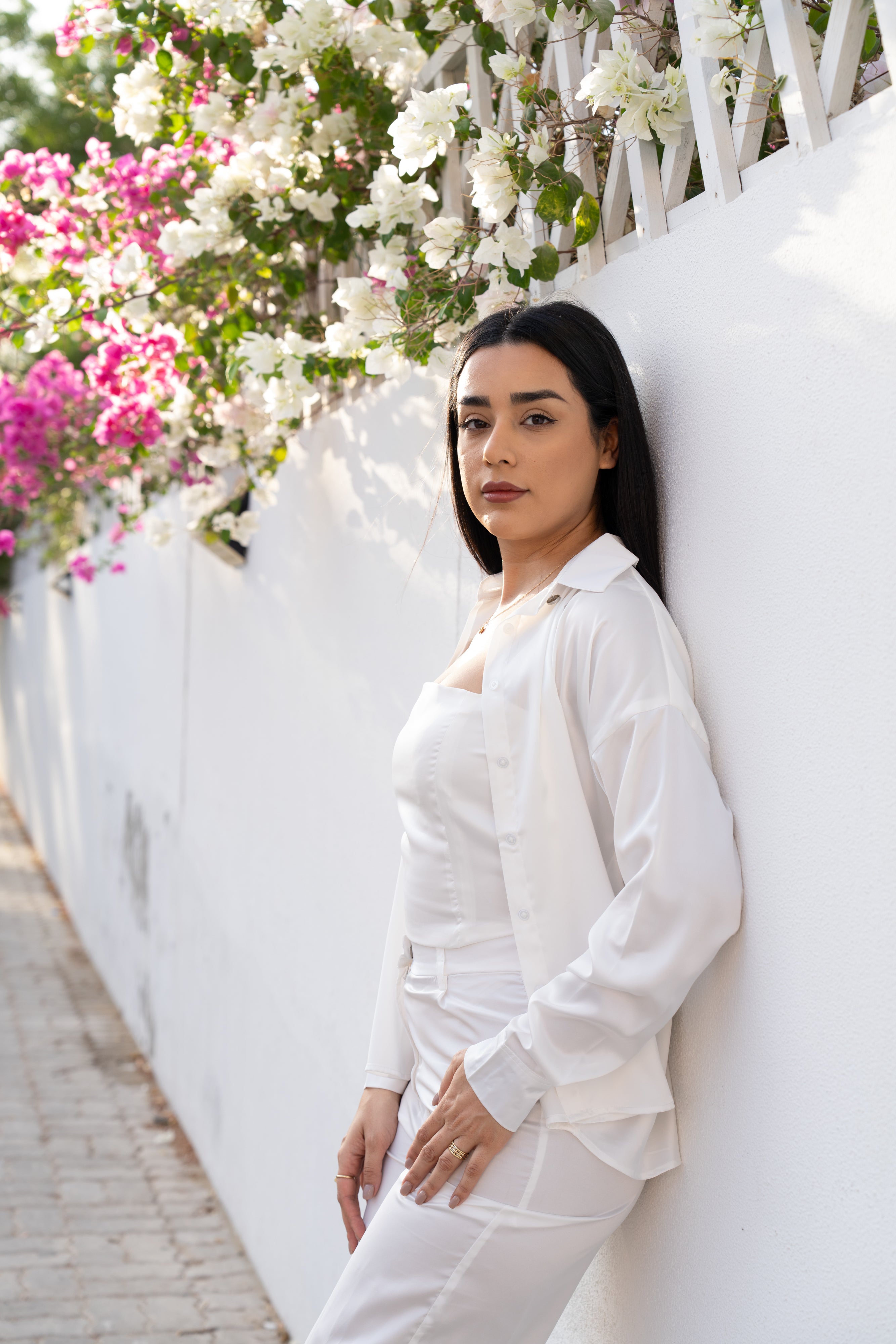White Premium Satin Shirt and Tube Top - BORNCELEBS