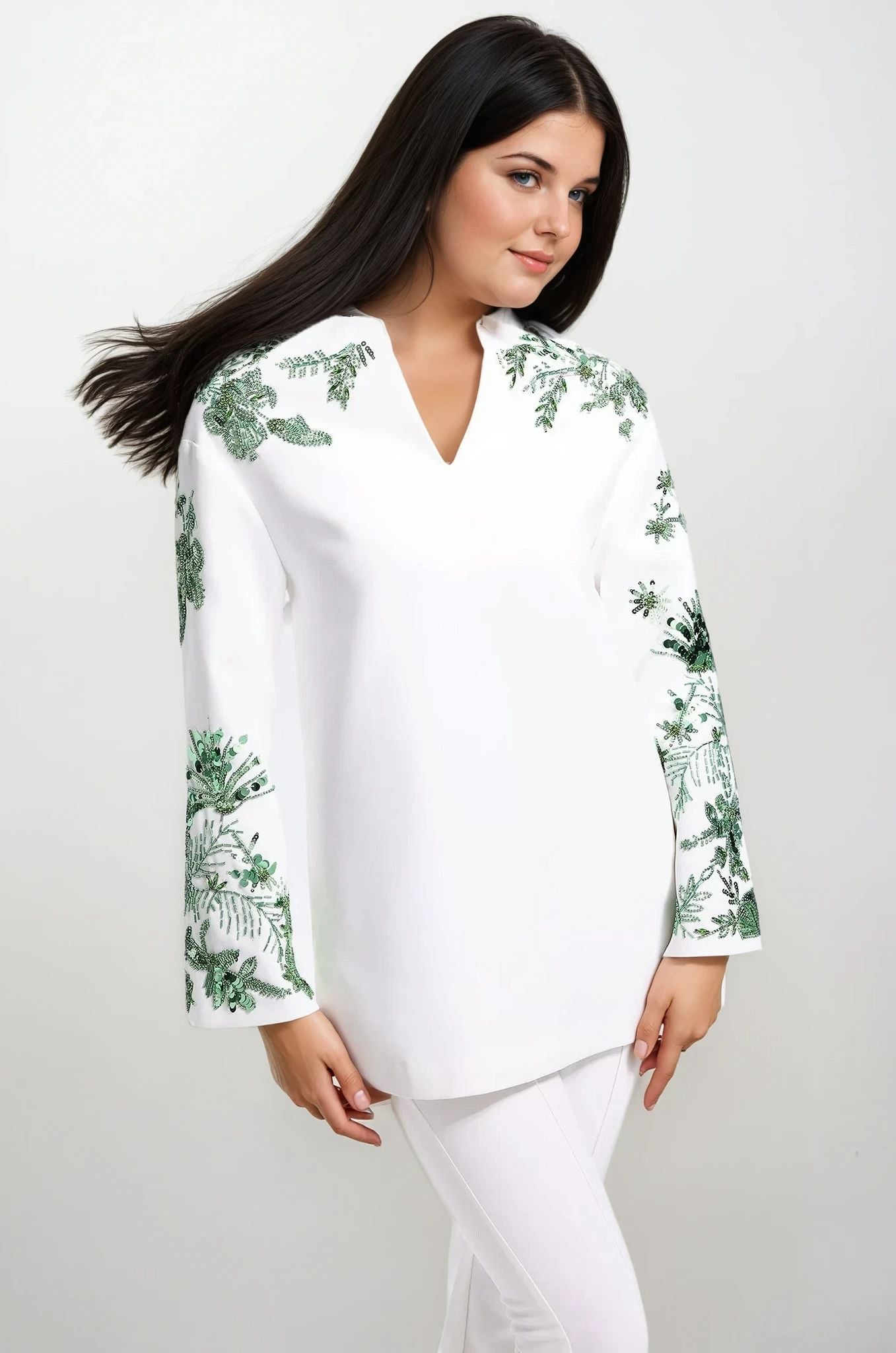 White Embroidered Top and Pant Matching Set - BORNCELEBS