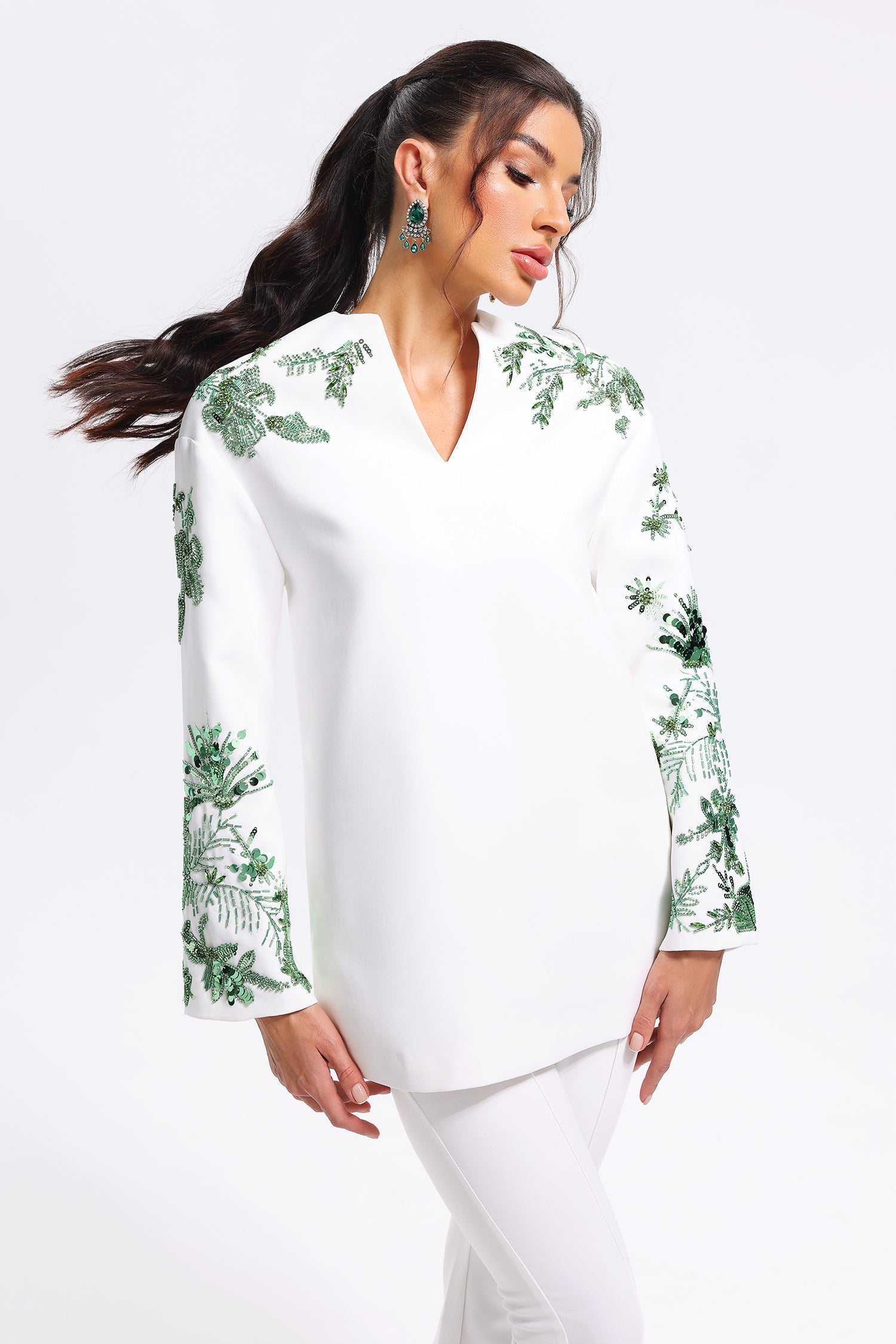 White Embroidered Top and Pant Matching Set - BORNCELEBS