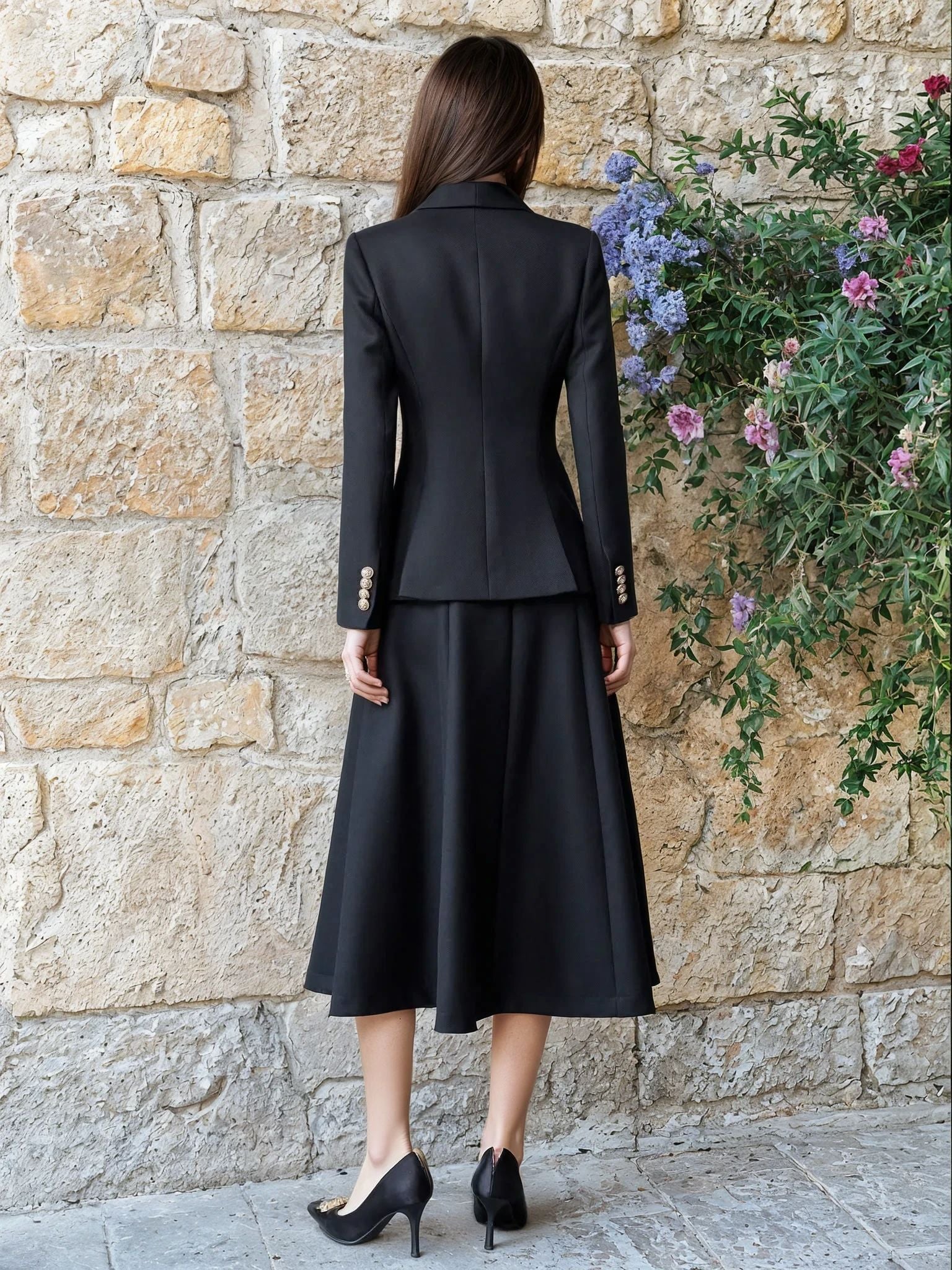 Black Blazer and Skirt Set Premium Women Fashion Spring Summer Casual Formal - BORNCELEBS
