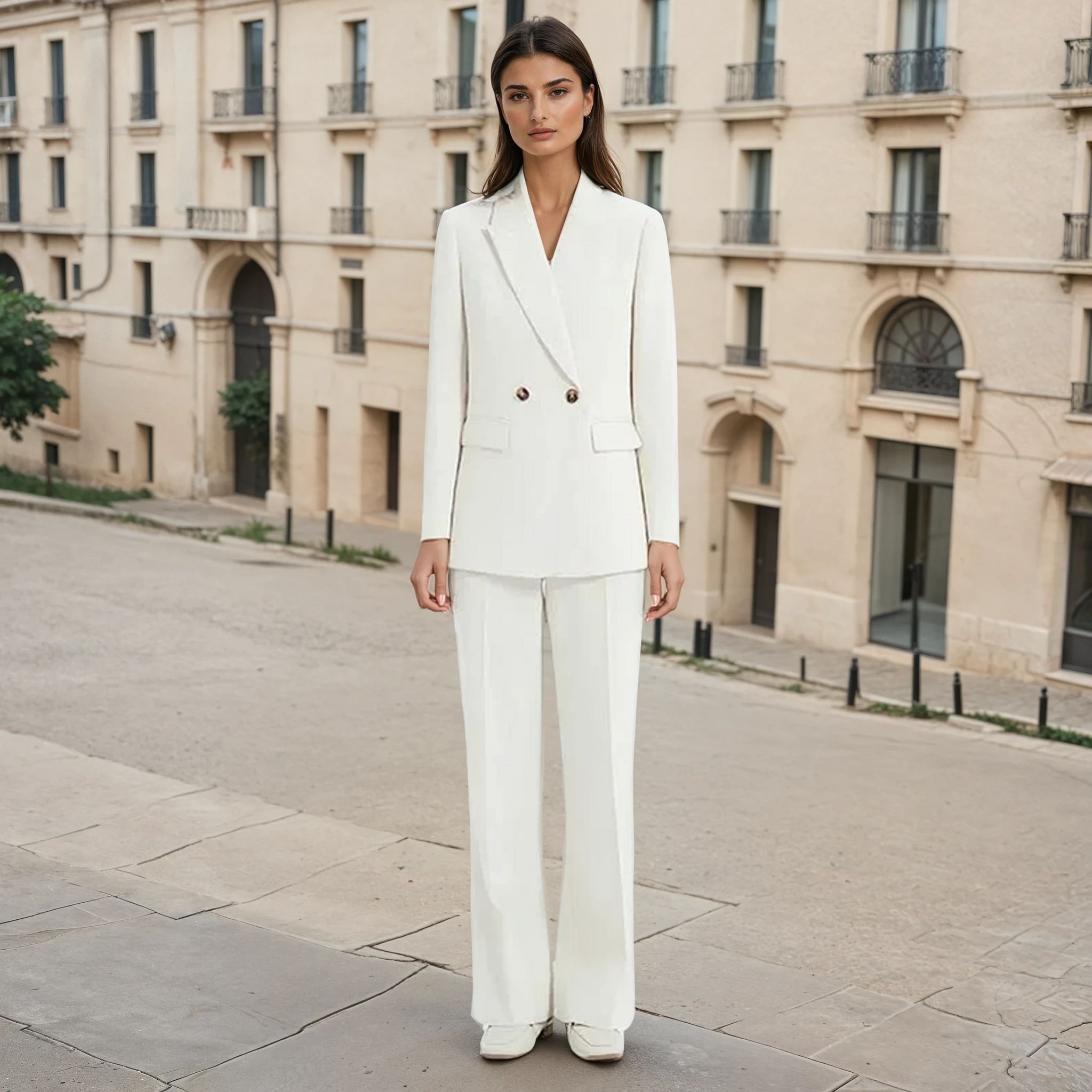 Cream Blazer and Pant Matching Set Spring Summer Casual Women Fashion - BORNCELEBS