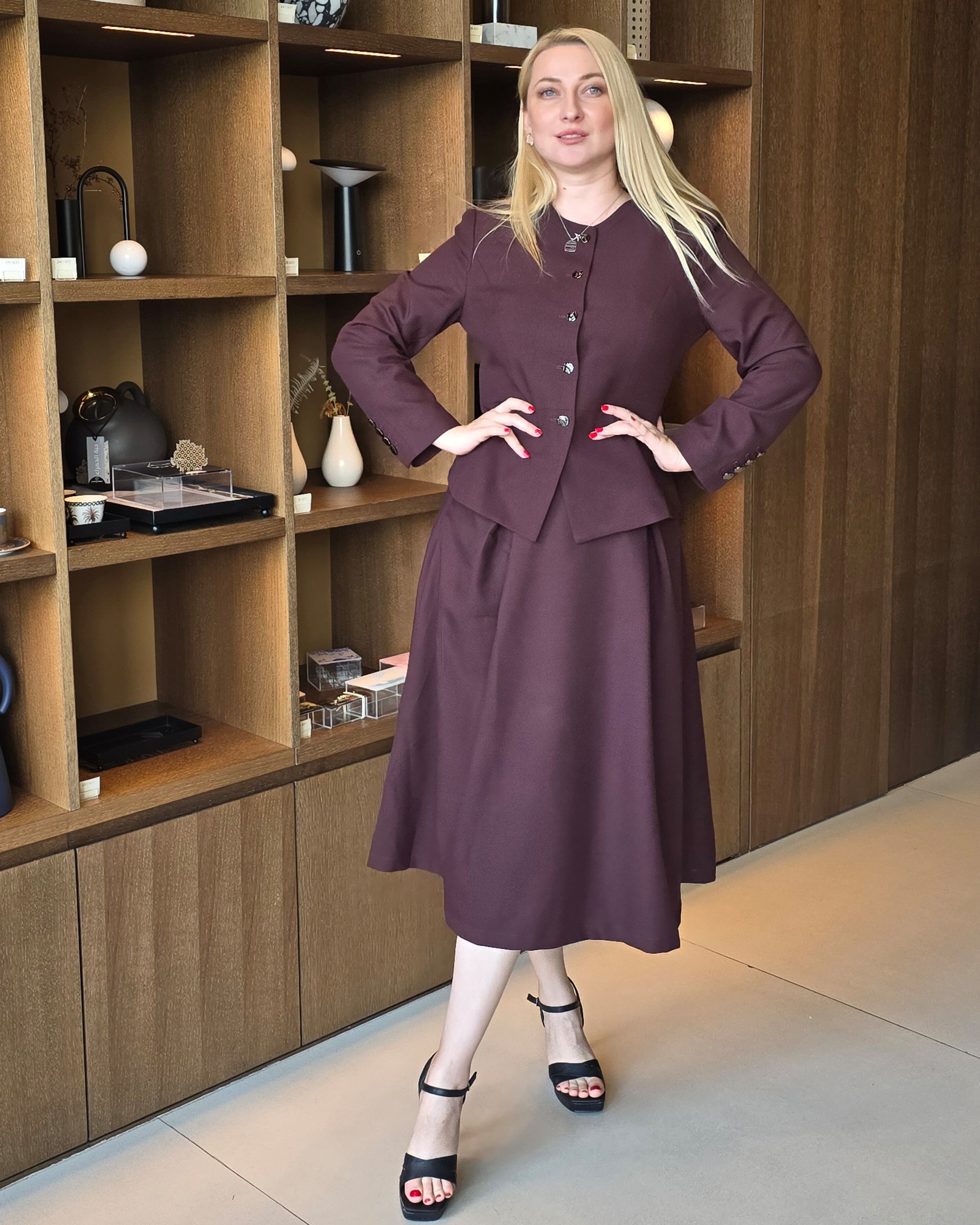 Burgundy Blazer and Skirt Co-ord Set - BORNCELEBS