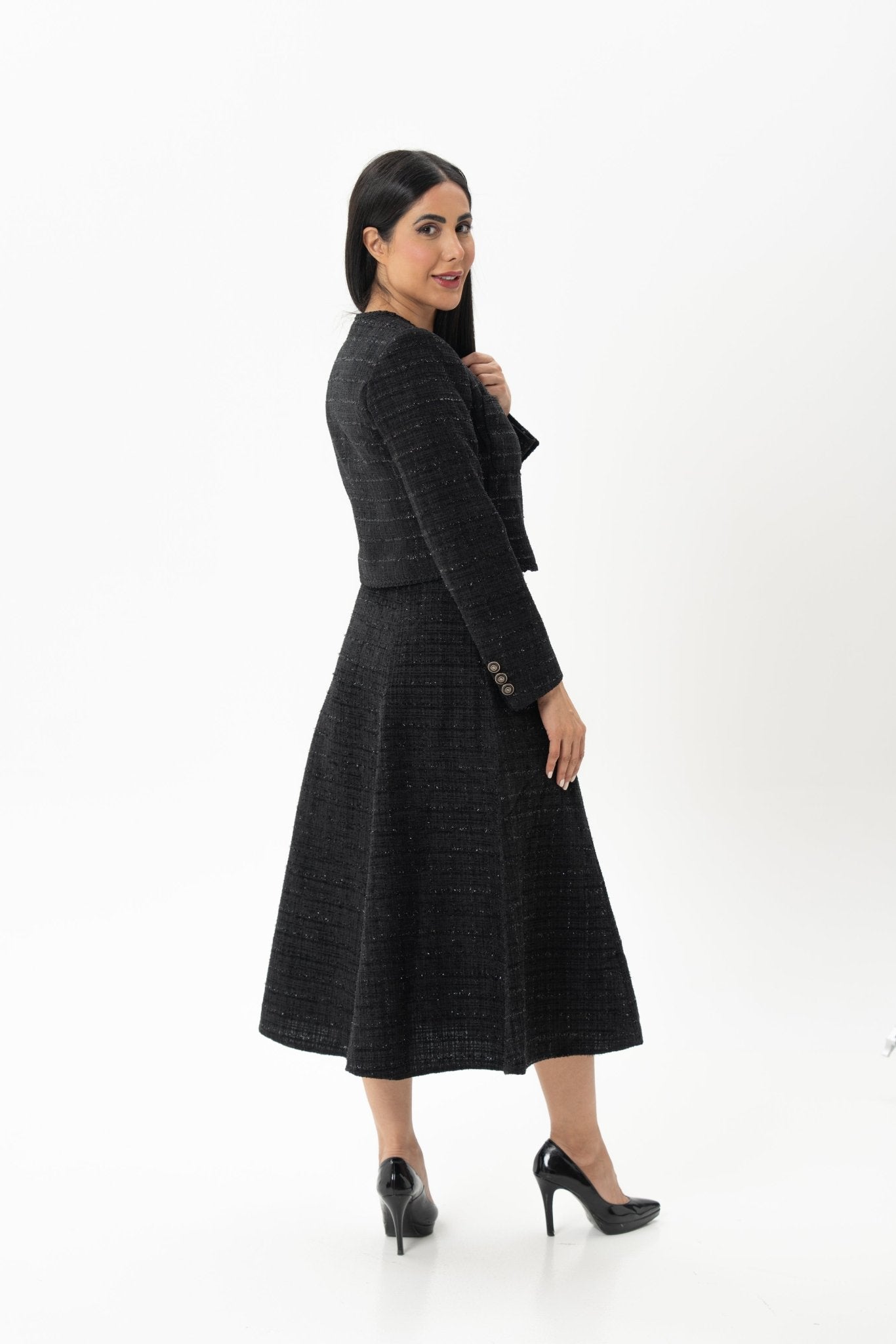 Black Tweed Jacket & Skirt Co - ord Set - BORNCELEBS
