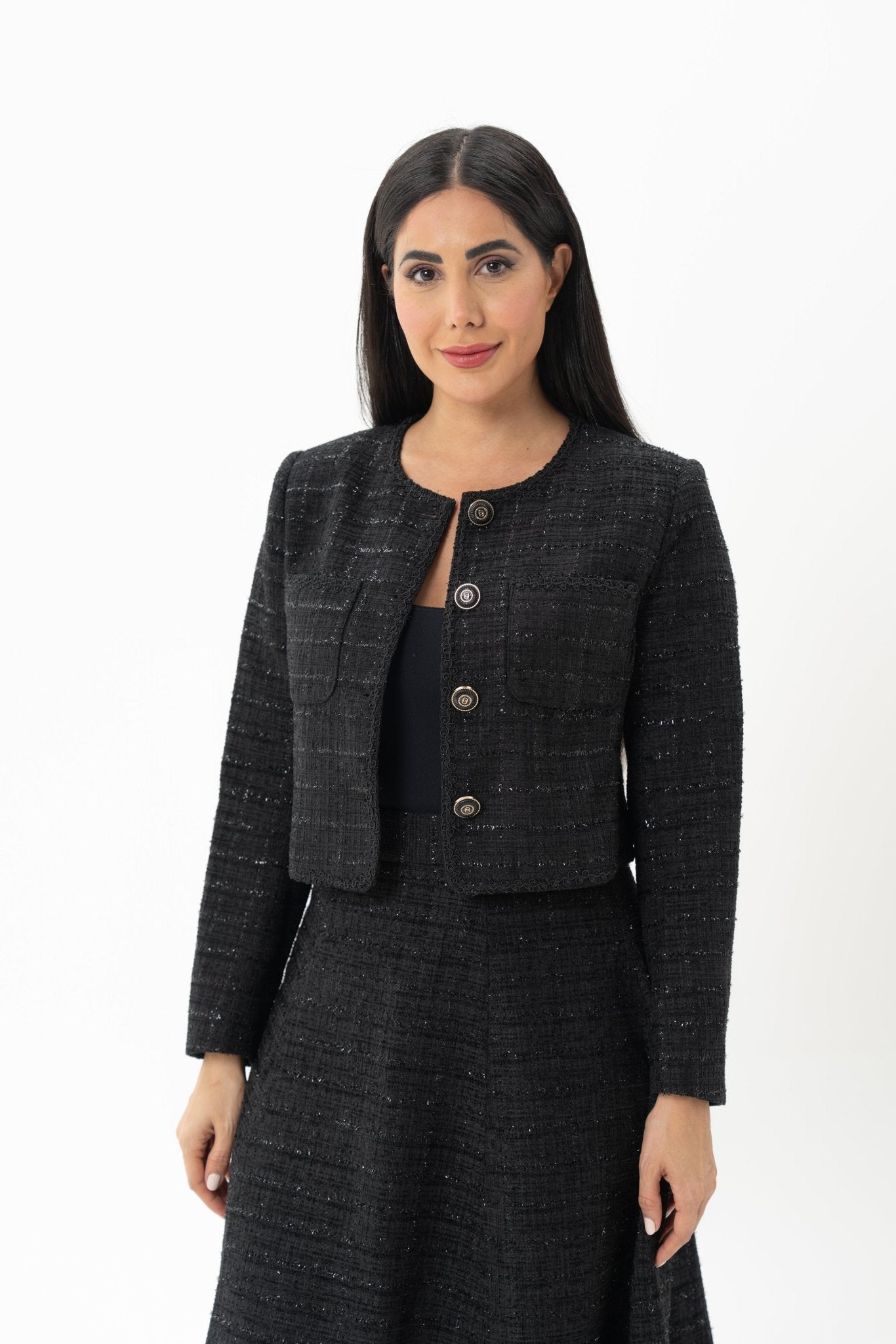 Black Tweed Jacket & Skirt Co - ord Set - BORNCELEBS
