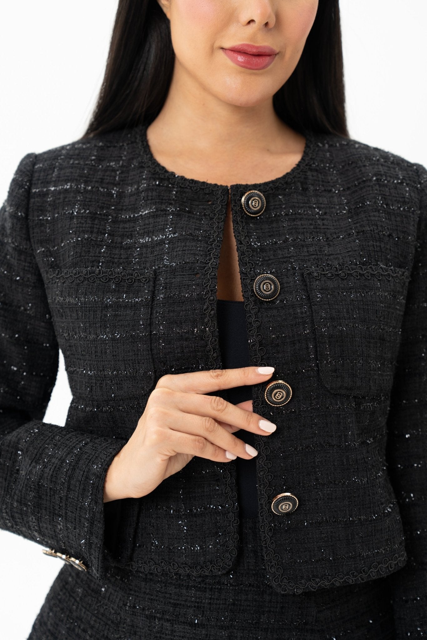 Black Tweed Jacket & Skirt Co - ord Set - BORNCELEBS