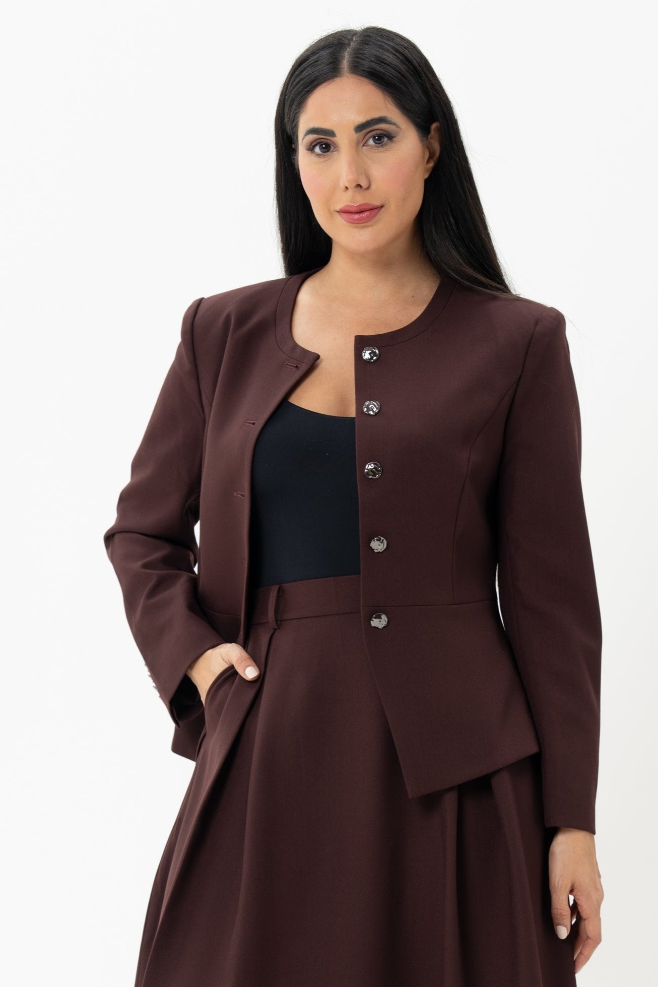 Burgundy Fitted Blazer Jacket - BORNCELEBS