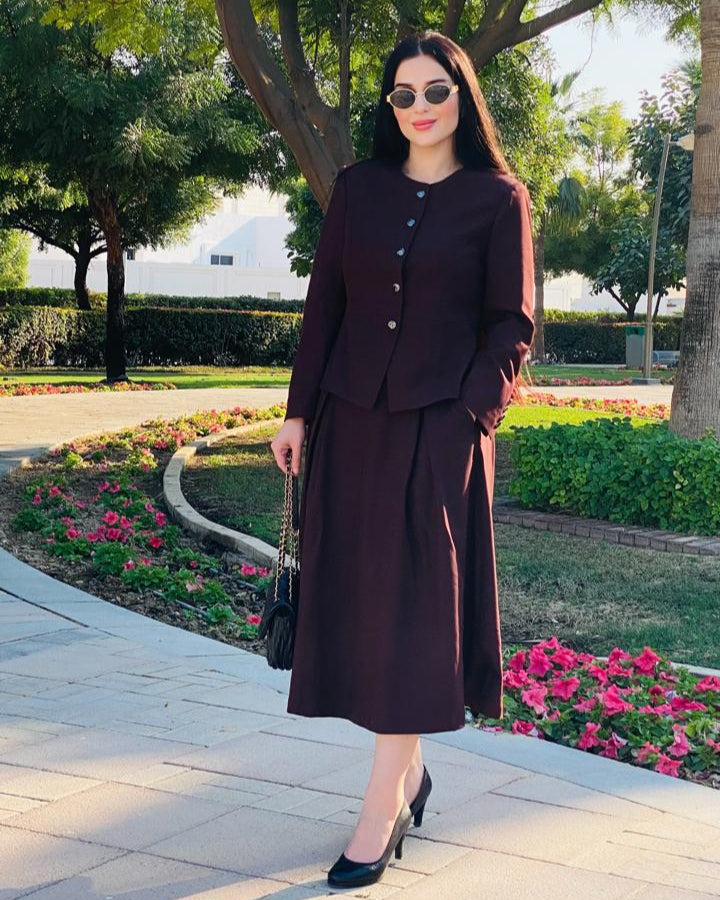 Burgundy Jacket and Skirt Co - ord Set - BORNCELEBS