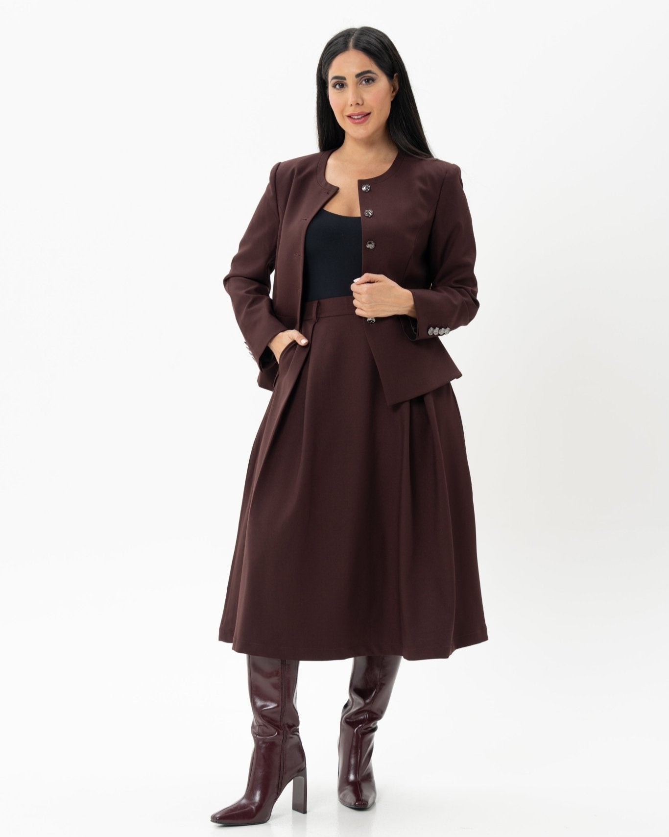 Burgundy Jacket and Skirt Co - ord Set - BORNCELEBS