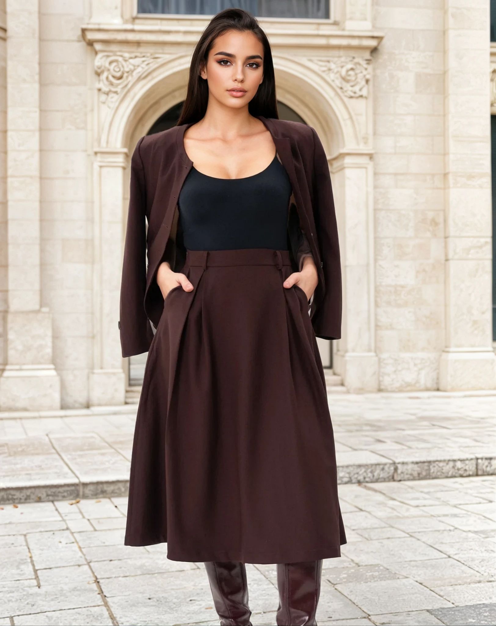 Burgundy Blazer and Skirt Co-ord Set - BORNCELEBS