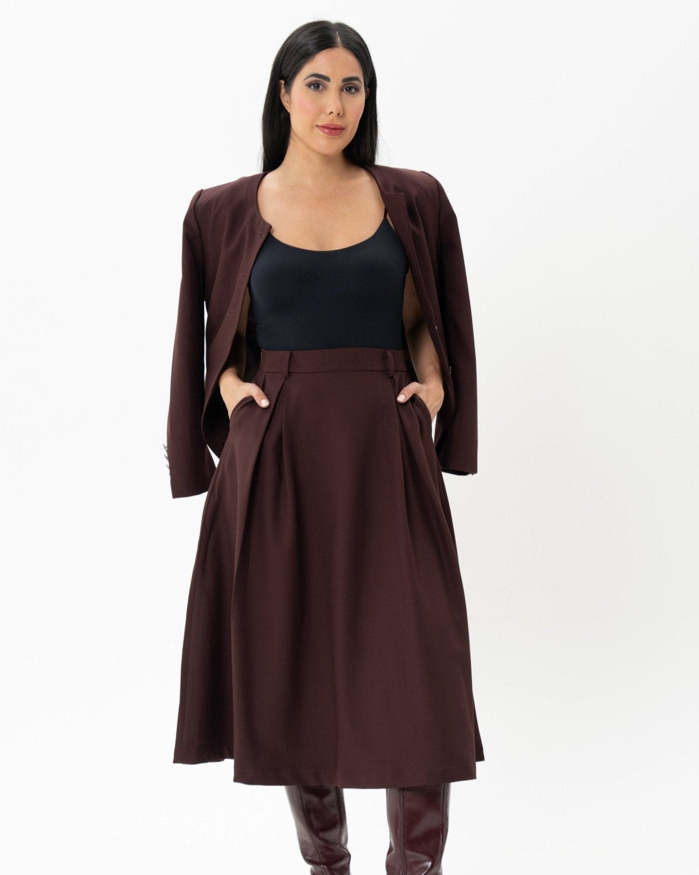 Burgundy Jacket and Skirt Co - ord Set - BORNCELEBS