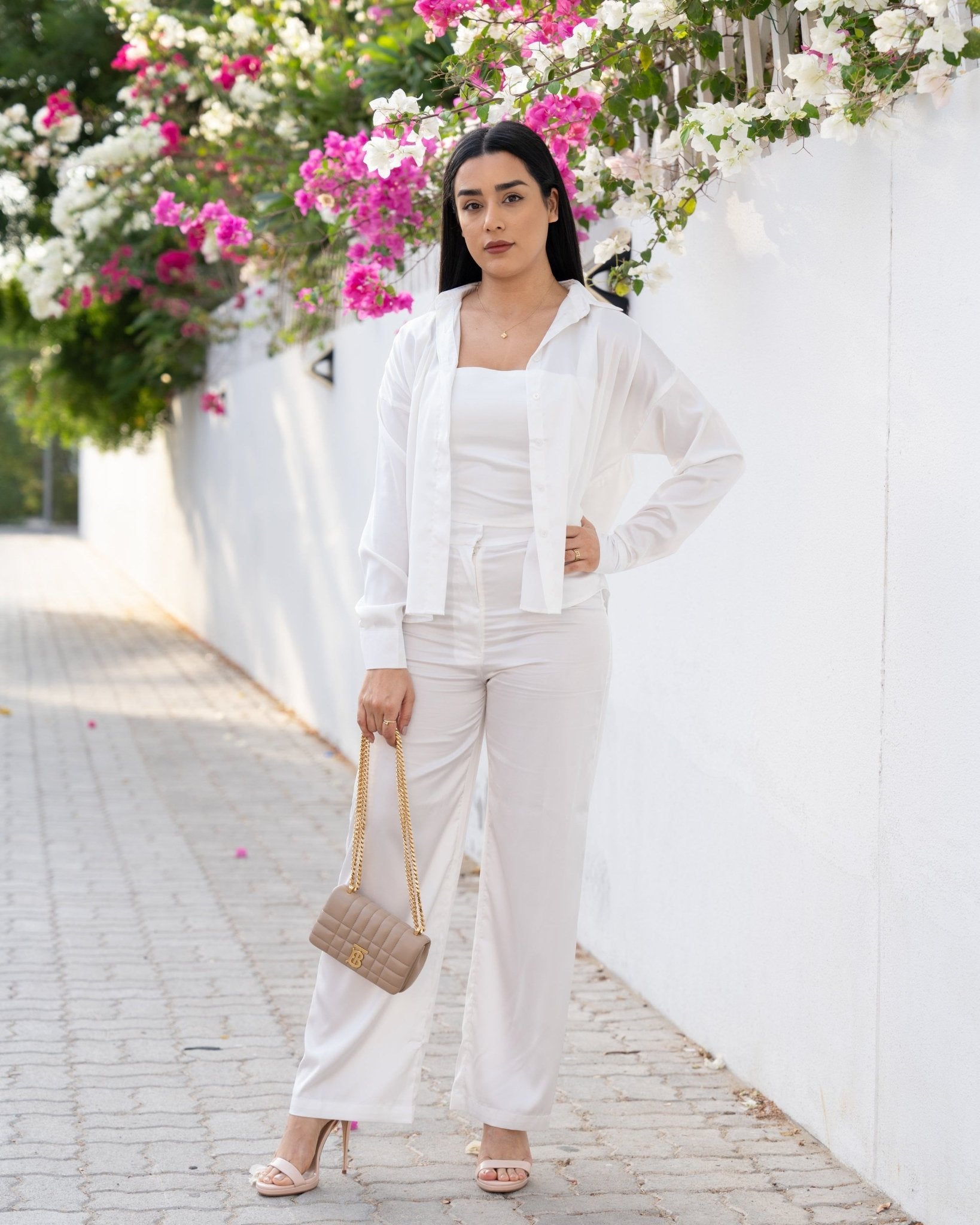 Ivory White Indonesian Satin Silk Skin Friendly Co - Ord Set - BORNCELEBS