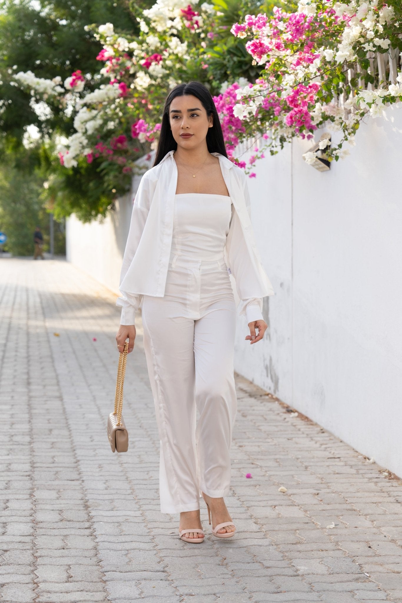 Ivory White Indonesian Satin Silk Skin Friendly Co - Ord Set - BORNCELEBS