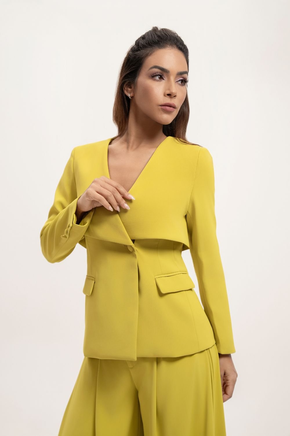 Lime Green Blazer and Wide Leg Trouser Co - Ord Set - BORNCELEBS