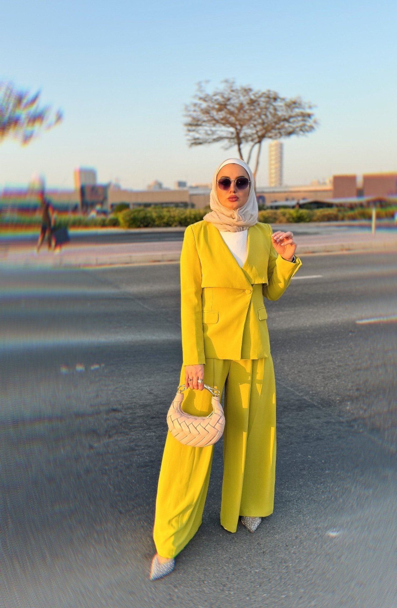 Lime Green Blazer and Wide Leg Trouser Co - Ord Set - BORNCELEBS