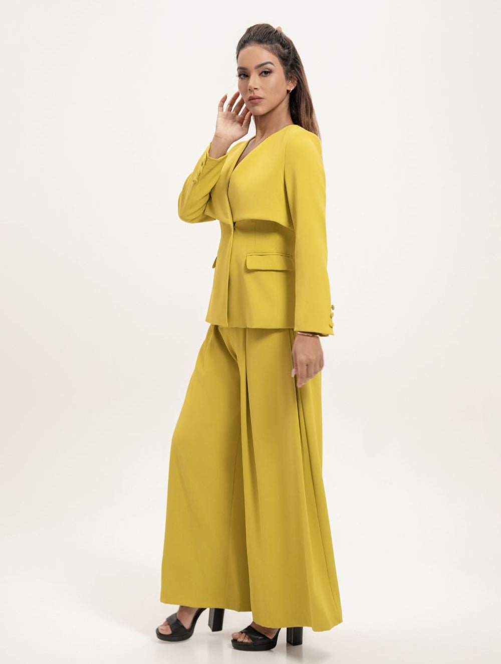 Lime Green Blazer and Wide Leg Trouser Co - Ord Set - BORNCELEBS