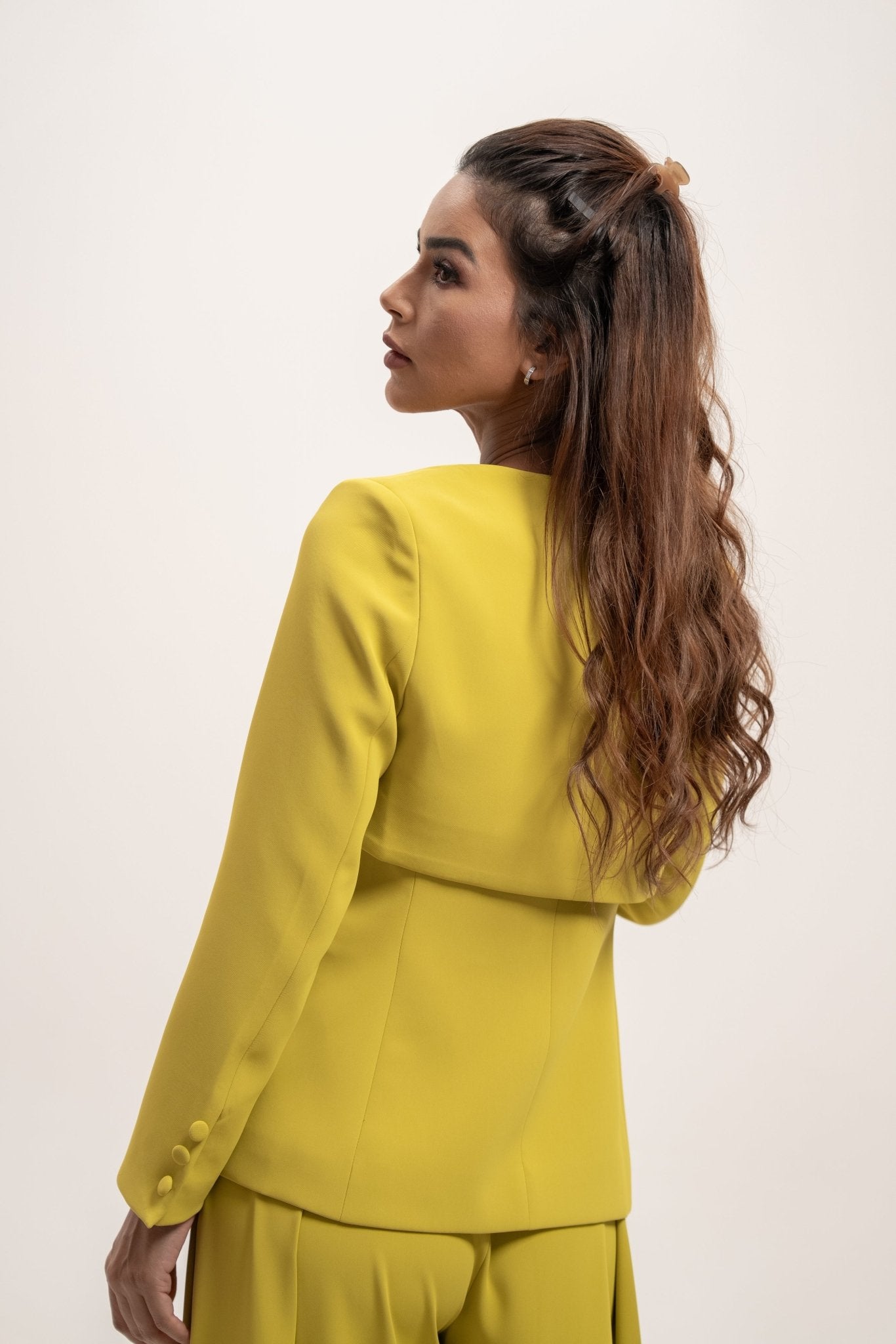 Lime Green Blazer and Wide Leg Trouser Co - Ord Set - BORNCELEBS