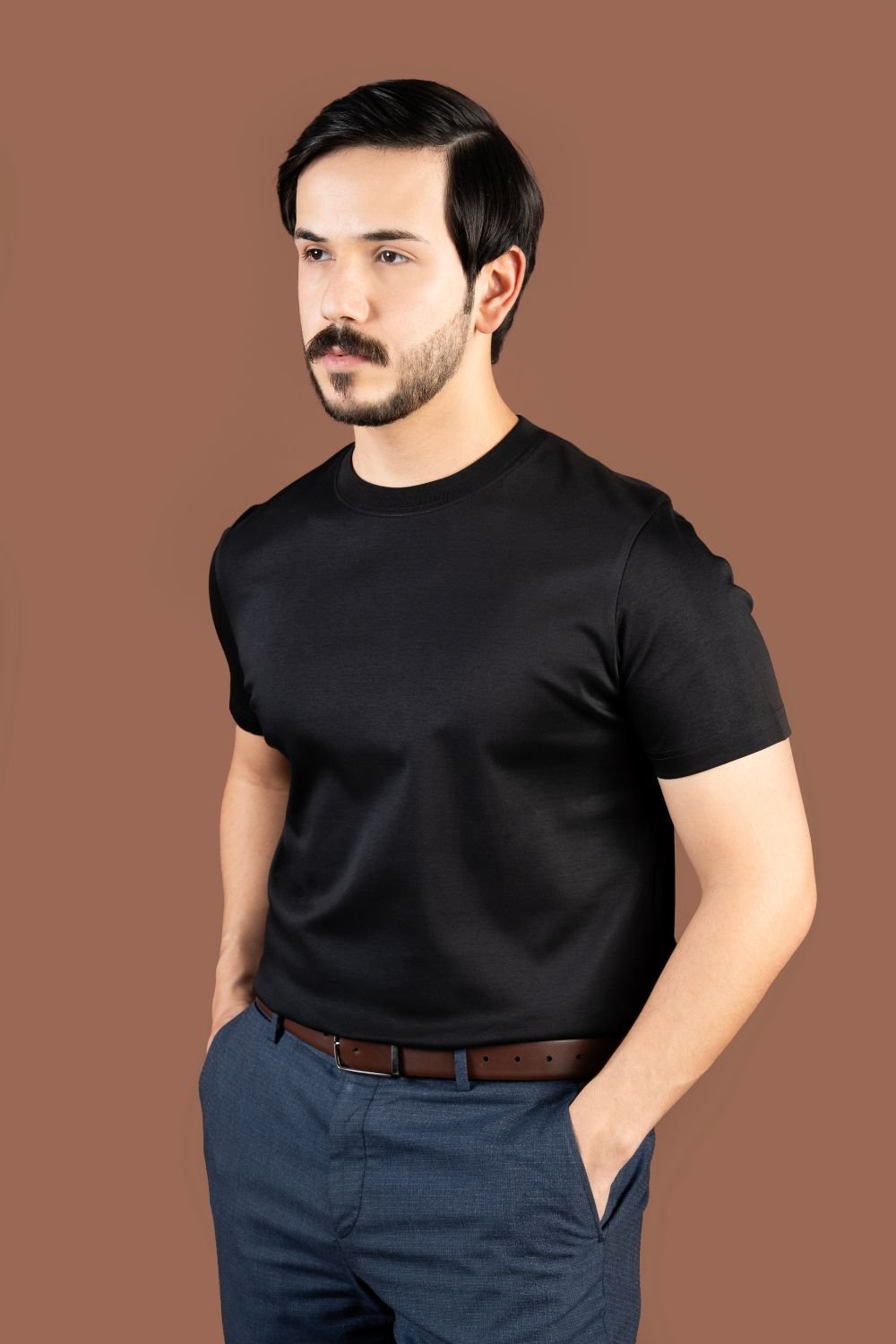 Luxe 100% Supima Cotton T-Shirt Round Black 190 GSM - BORNCELEBS