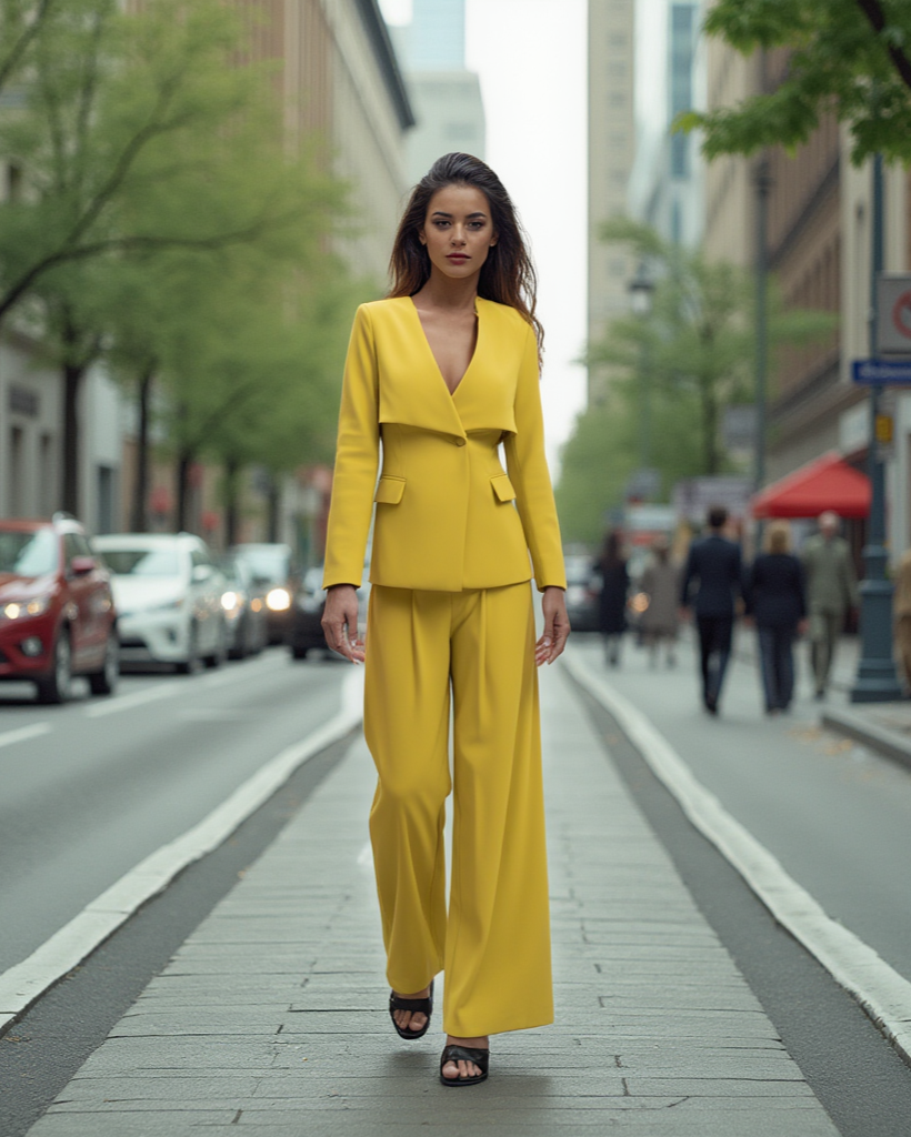 Lime Green Blazer and Wide Leg Trouser Premium Suit Set Summer Spring Fashion - BORNCELEBS