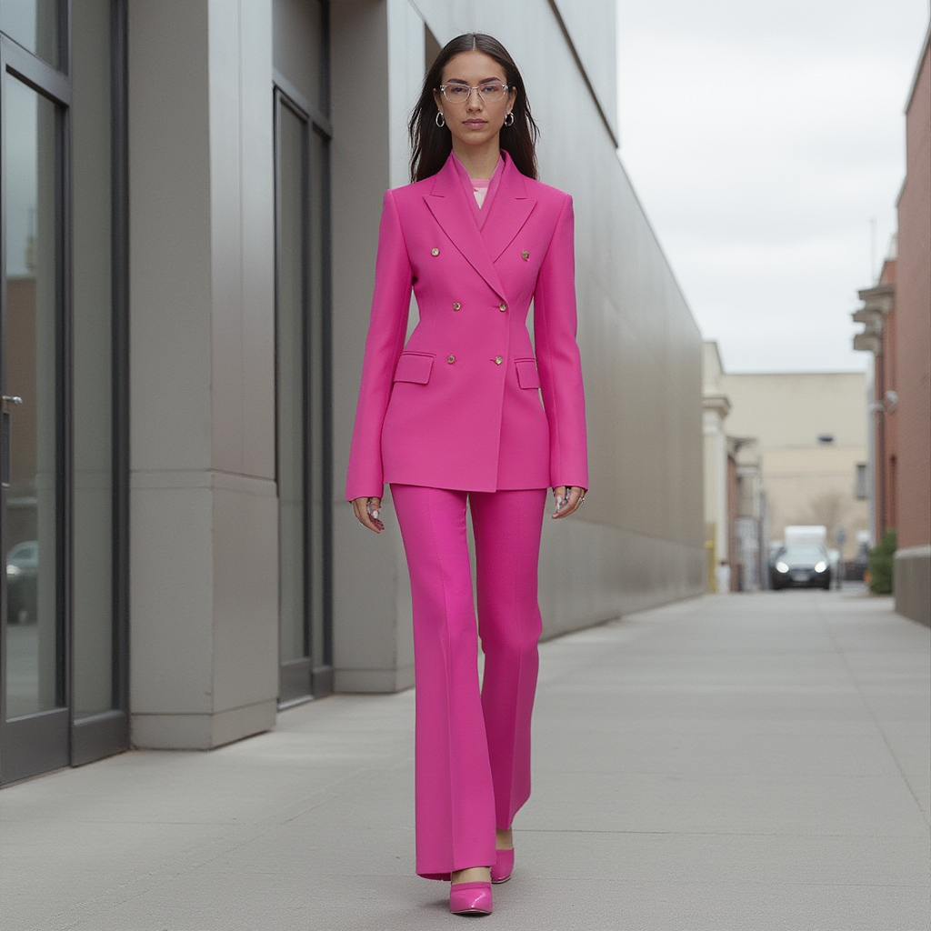 Fuschia Pink Blazer and Pant Set Spring Summer Fashion - BORNCELEBS