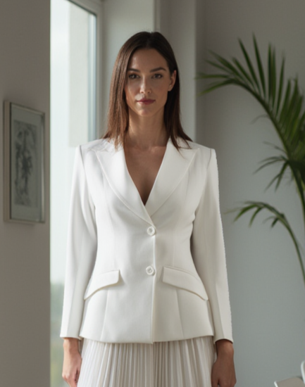 White Fitted Premium Blazer - BORNCELEBS