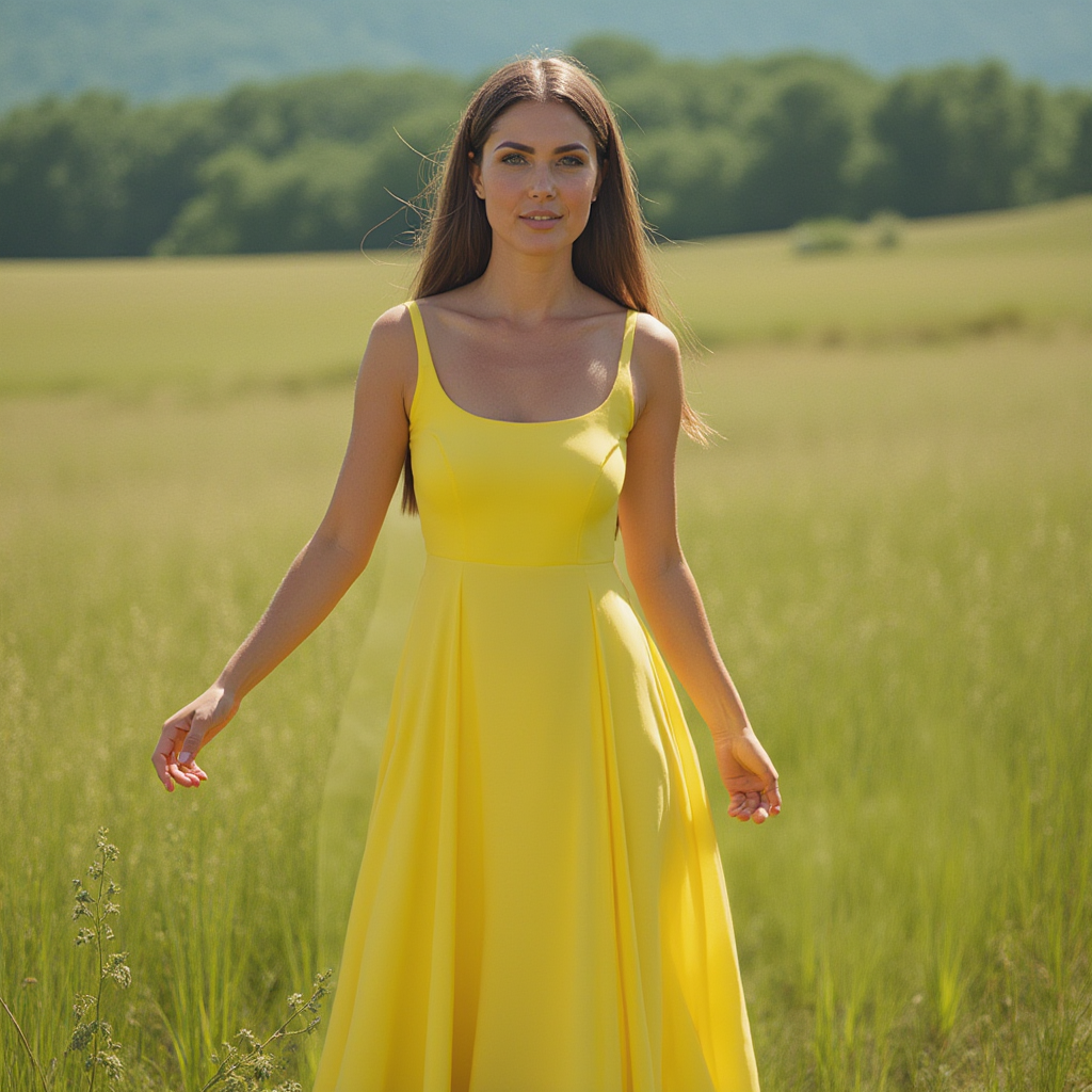 Viscose Silk Yellow Maxi Long Flared Dress Spring Summer - BORNCELEBS