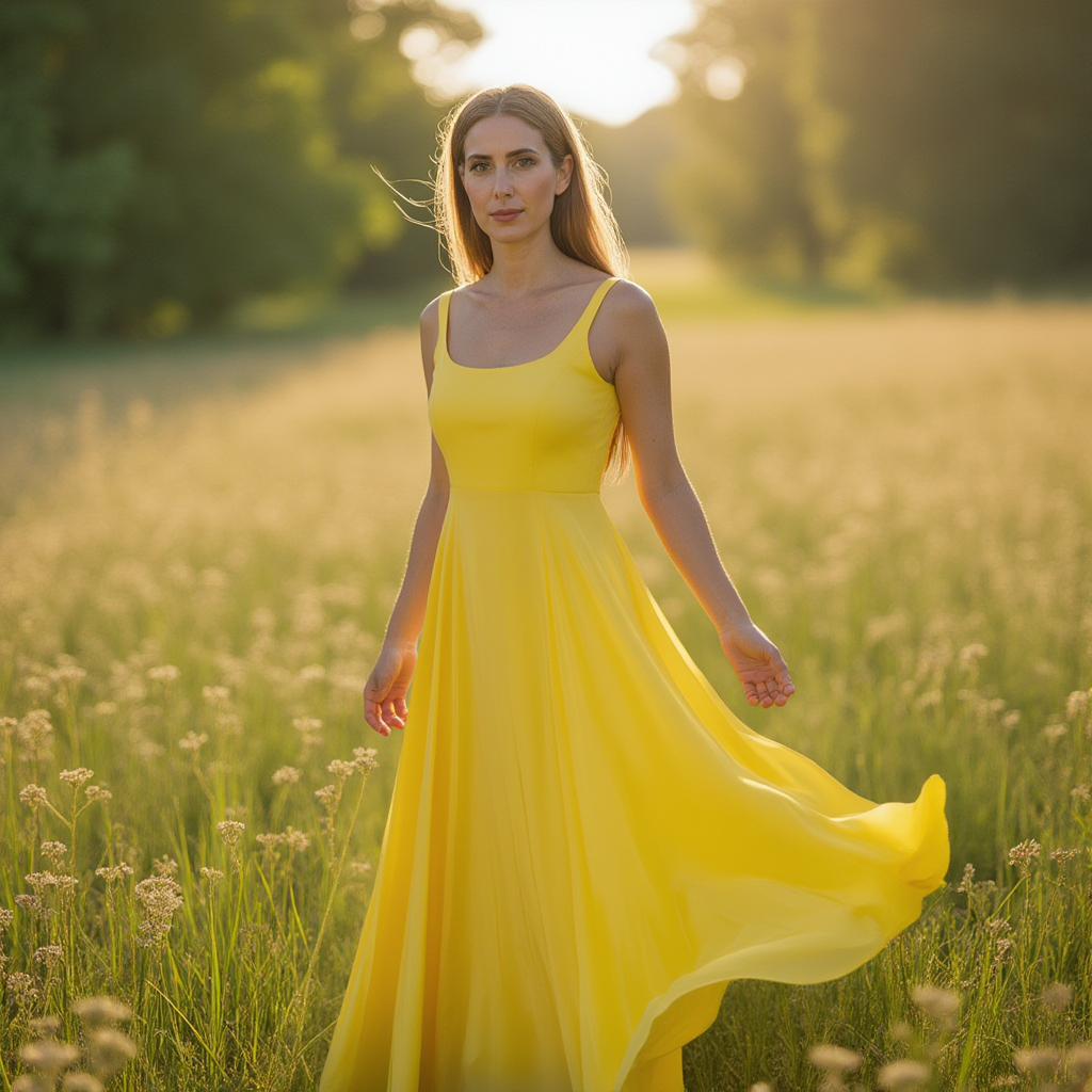 Viscose Silk Yellow Maxi Long Flared Dress Spring Summer - BORNCELEBS