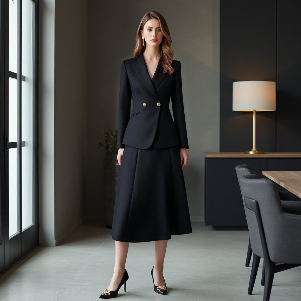 Black Blazer and Skirt Set Premium Women Fashion Spring Summer Casual Formal - BORNCELEBS