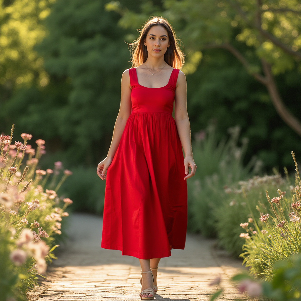 Red Maxi Dress Premium Cotton Holiday Party Formal - BORNCELEBS