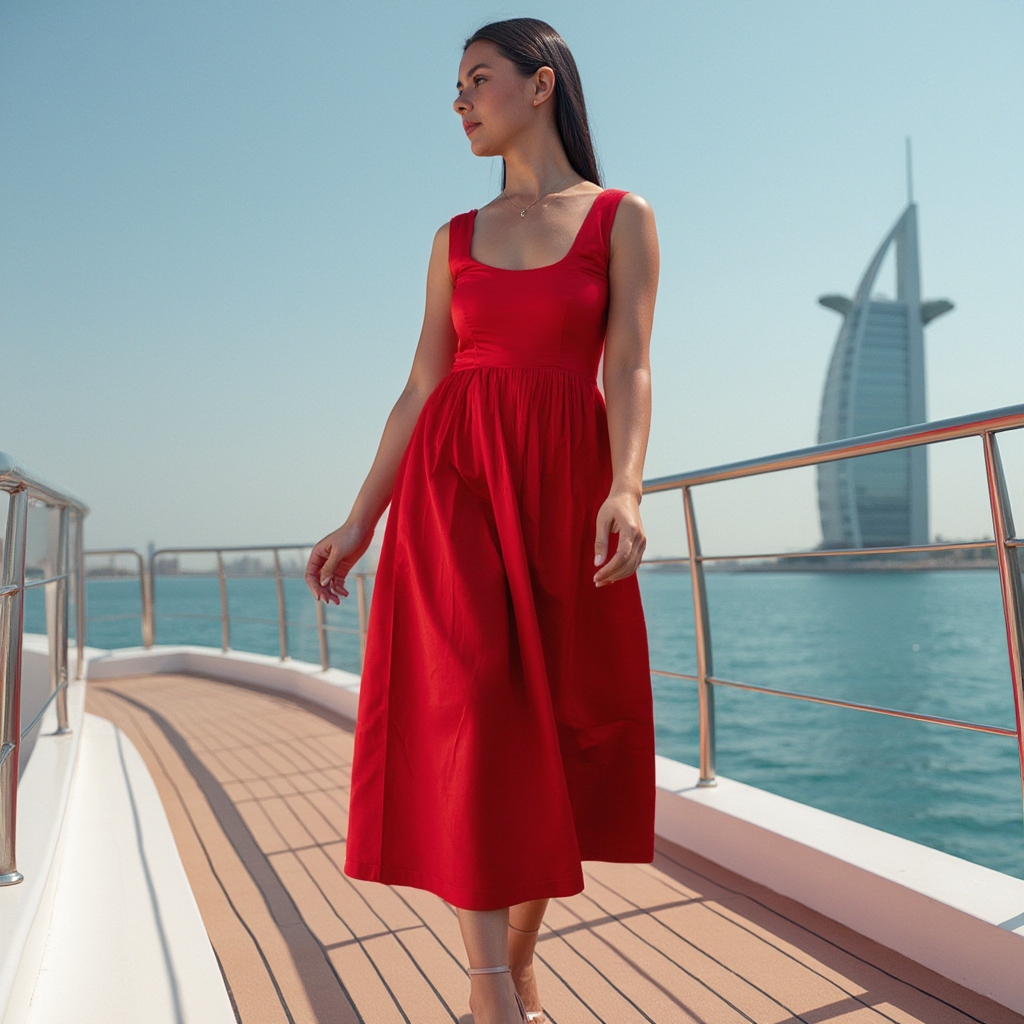 Red Maxi Dress Premium Cotton Holiday Party Formal - BORNCELEBS