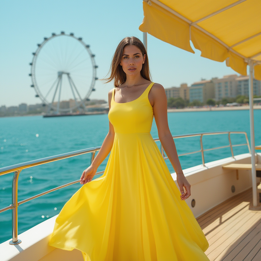 Viscose Silk Yellow Maxi Long Flared Dress Spring Summer - BORNCELEBS