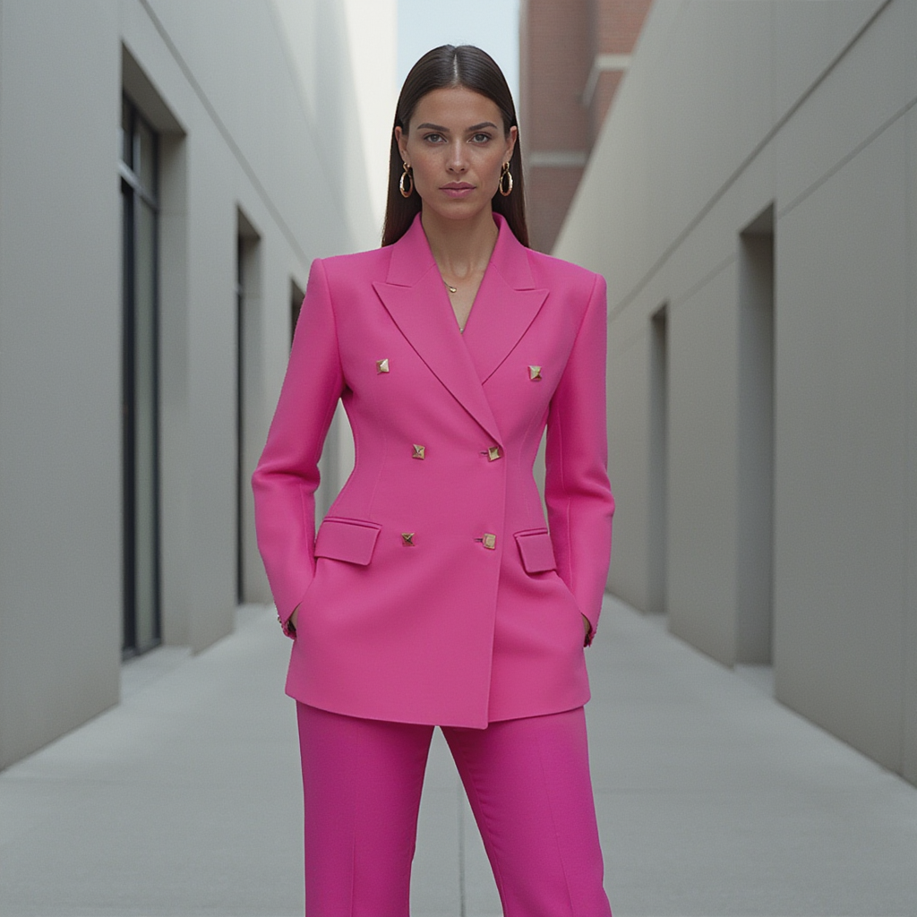 Fuschia Pink Blazer and Pant Set Spring Summer Fashion - BORNCELEBS