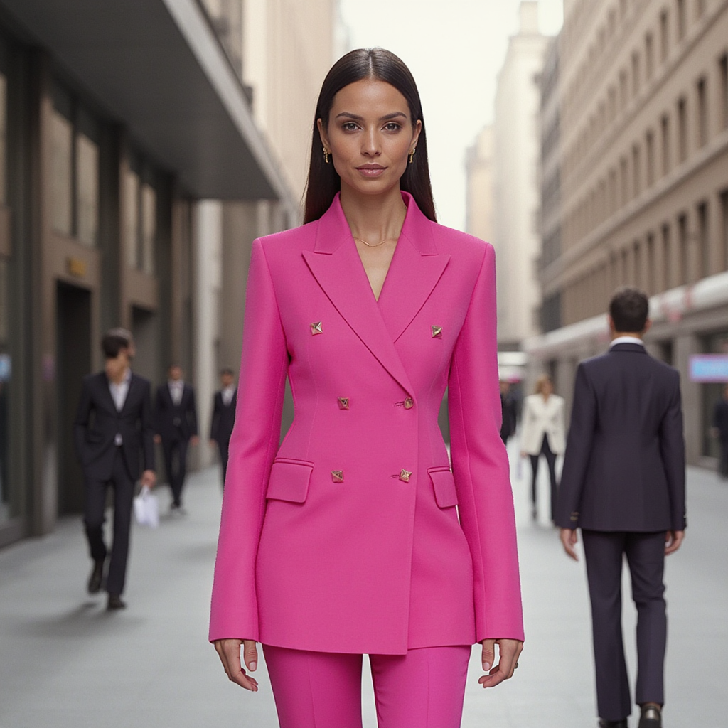 Fuschia Pink Blazer and Pant Set Spring Summer Fashion - BORNCELEBS
