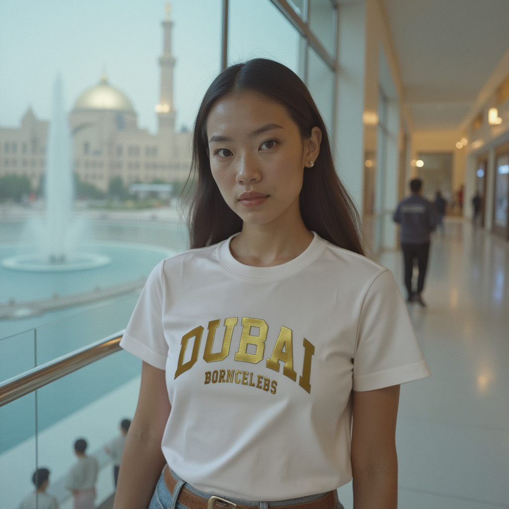 White T-Shirt Golden Dubai Borncelebs - BORNCELEBS