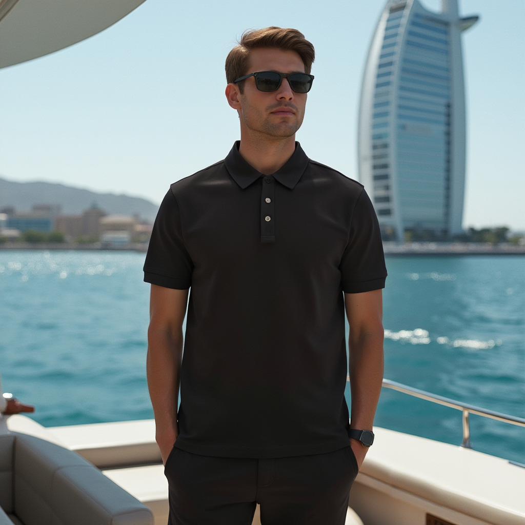 Luxe 100% Supima Cotton Black Polo T Shirt - BORNCELEBS