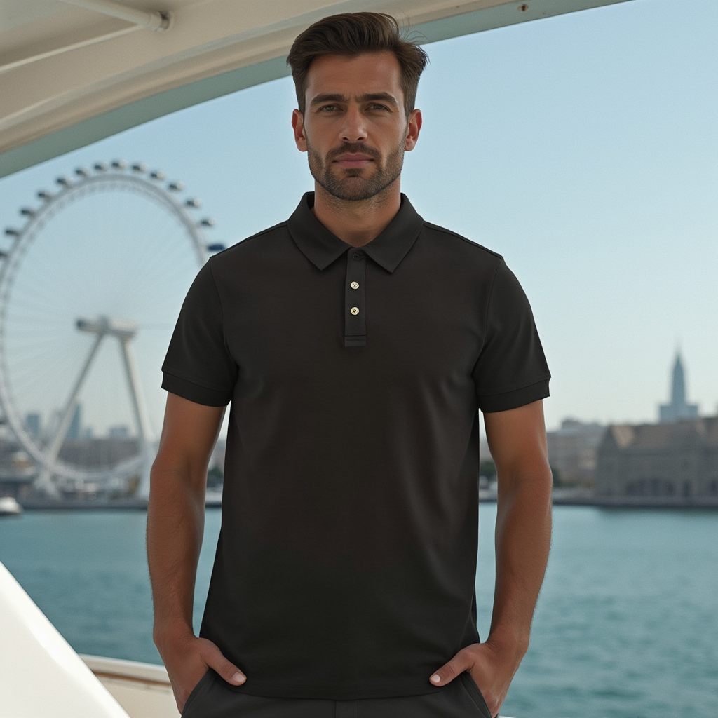 Luxe 100% Supima Cotton Black Polo T Shirt - BORNCELEBS