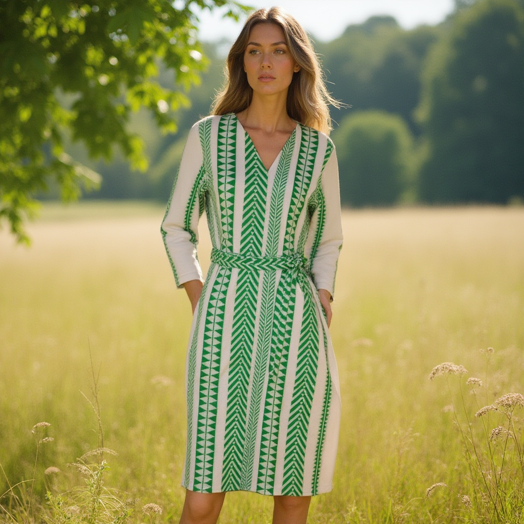 Midi Green Cotton Dress for Summers