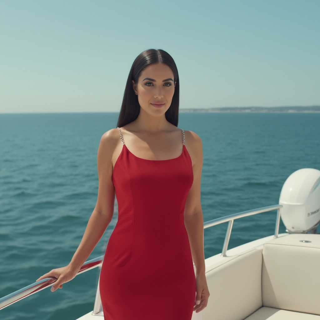 Red Midi Fitted Dress Embellished Straps - BORNCELEBS