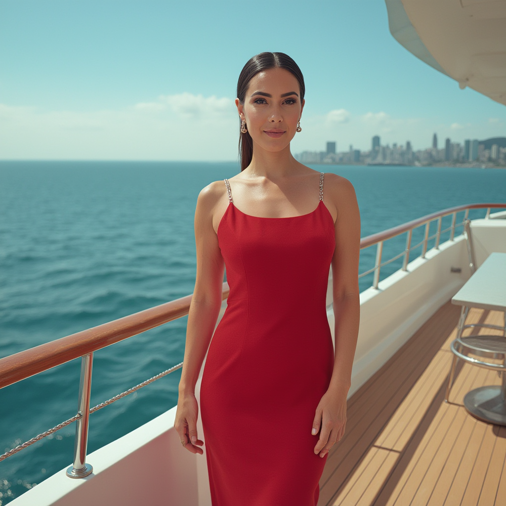 Red Midi Fitted Dress Embellished Straps - BORNCELEBS