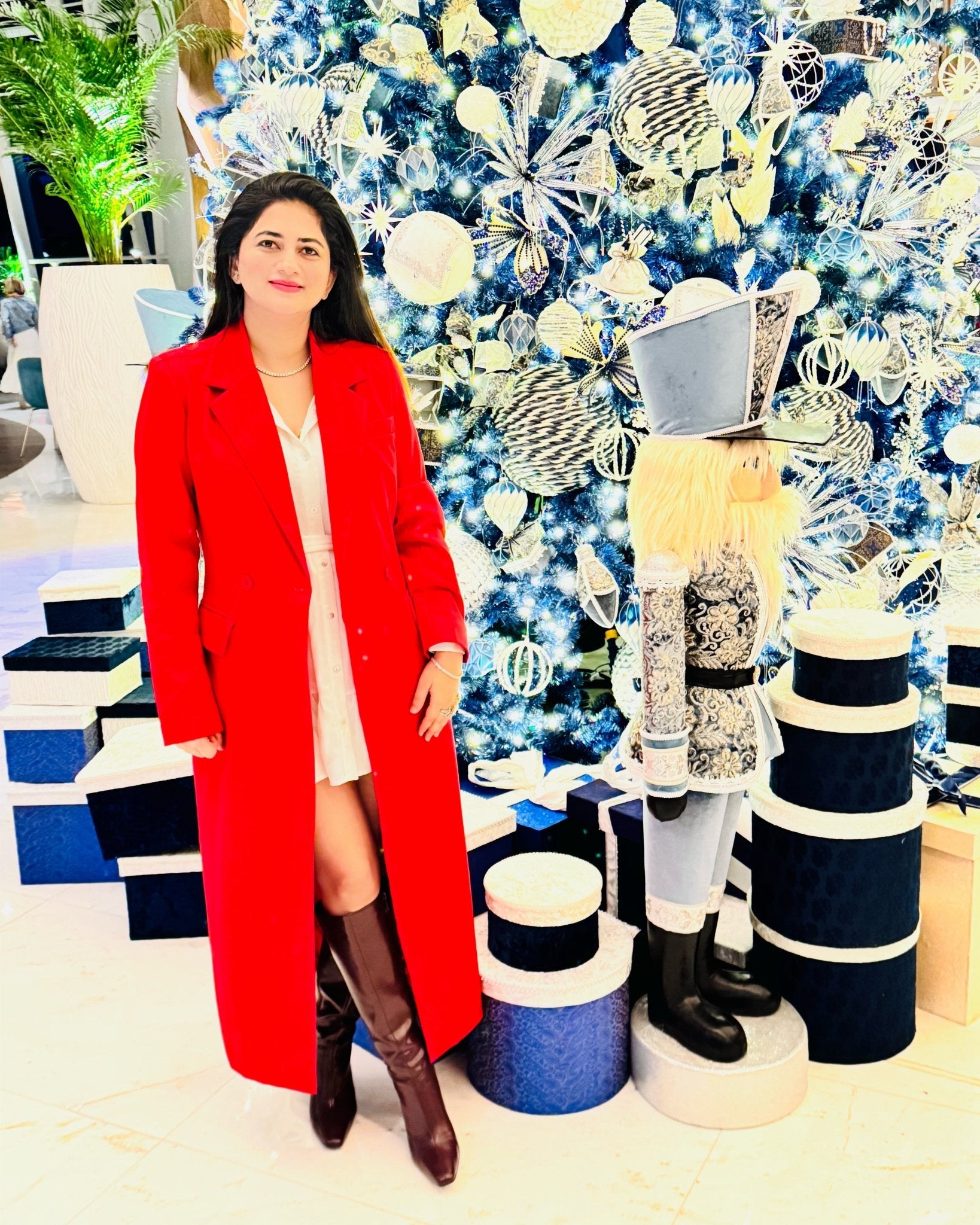 Red Long Jacket Overcoat One Piece Dress - BORNCELEBS