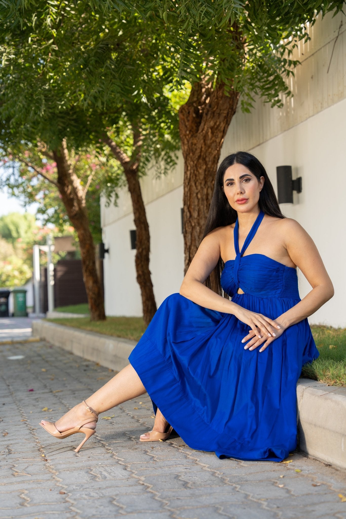 Royal Blue Halter High Low Dress - BORNCELEBS