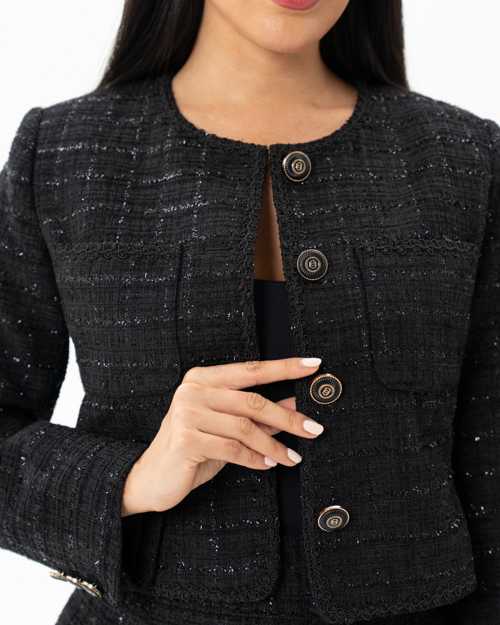 Short Black Tweed Jacket - BORNCELEBS