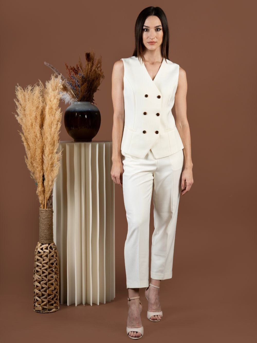 White Waist Coat and Trouser Co - ord Set - BORNCELEBS